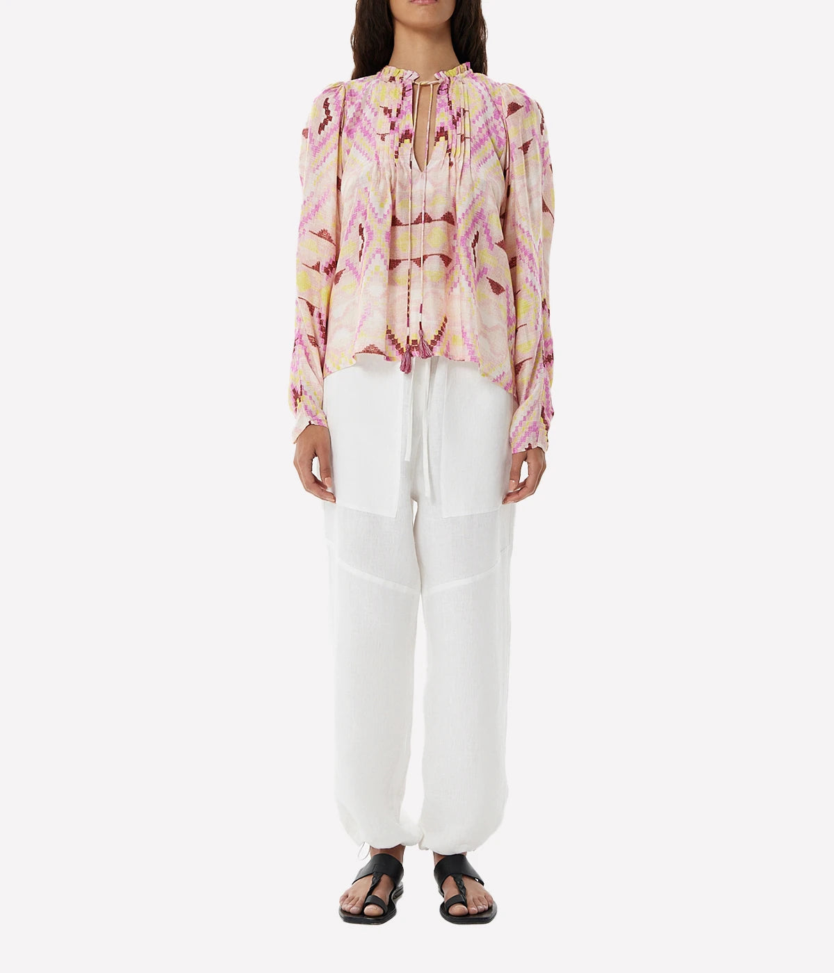 ALT Text: Cramer Cora Blouse in Pink Vision, showcasing its lightweight cupro voile fabric and elegant drape in a soft pink hue.