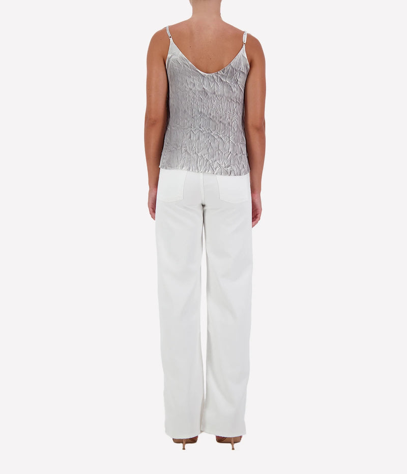 Crinkled Effect Silk Tank Top in Fango