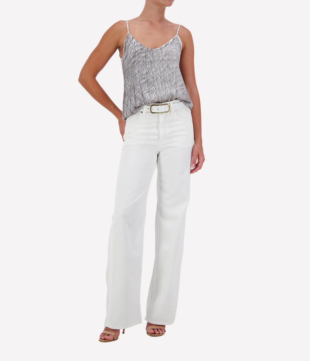 Crinkled Effect Silk Tank Top in Fango