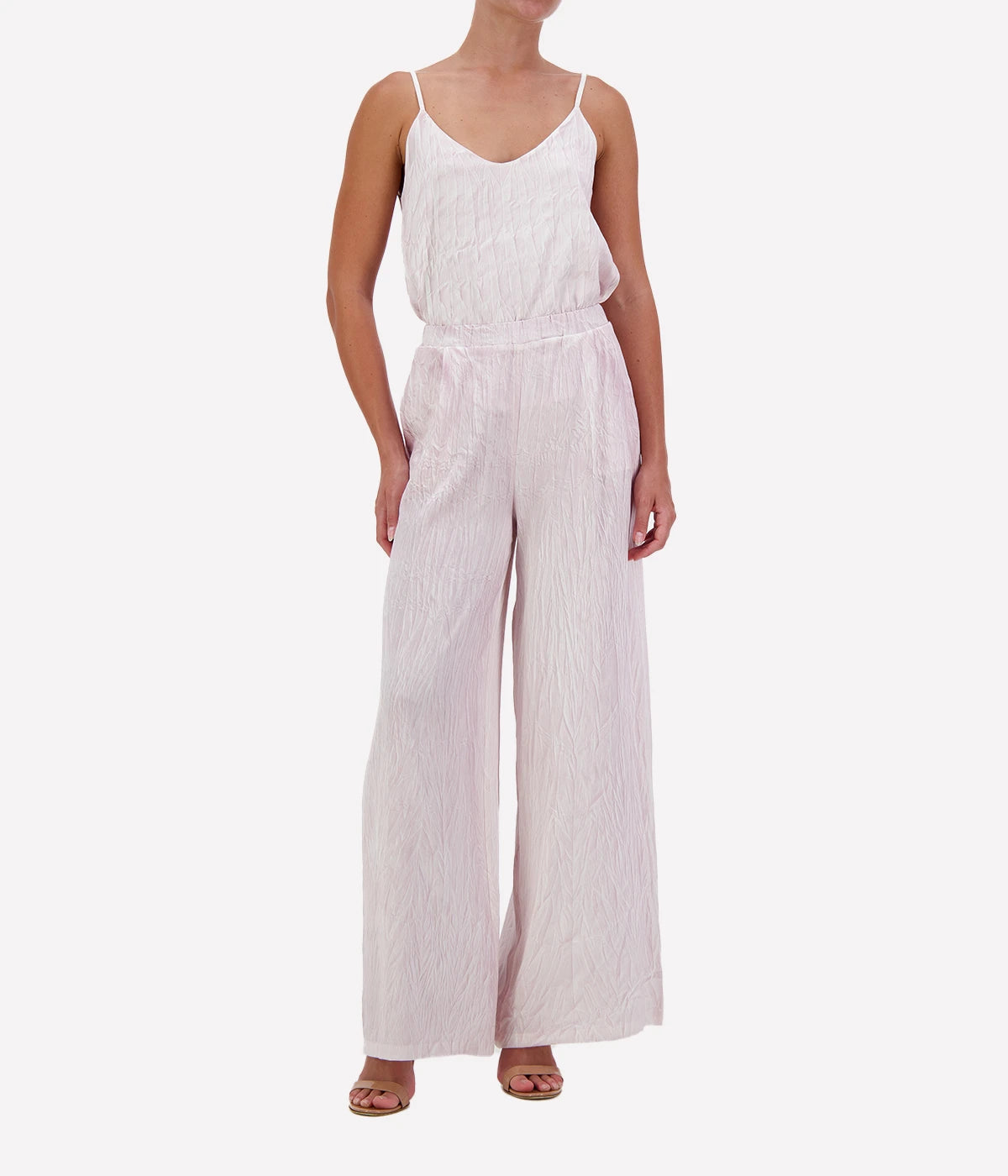 Crumpled Effect Stretch Silk Pant in WISTERIA
