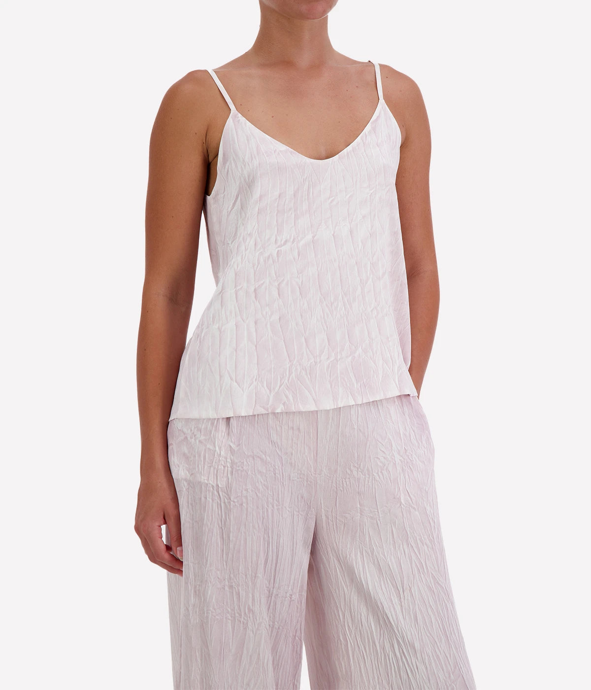 Crinkled Effect Silk Tank Top in Wisteria