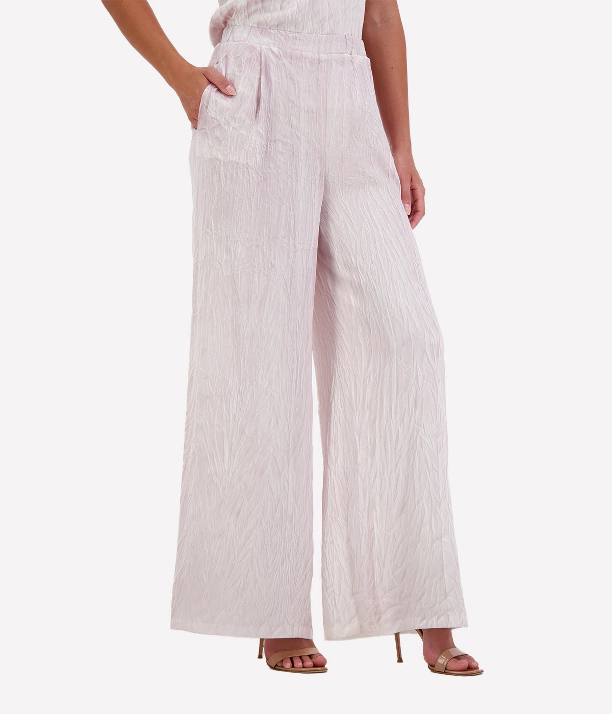 Crumpled Effect Stretch Silk Pant in WISTERIA