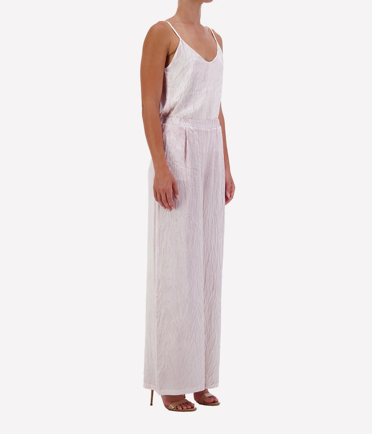 Crumpled Effect Stretch Silk Pant in WISTERIA