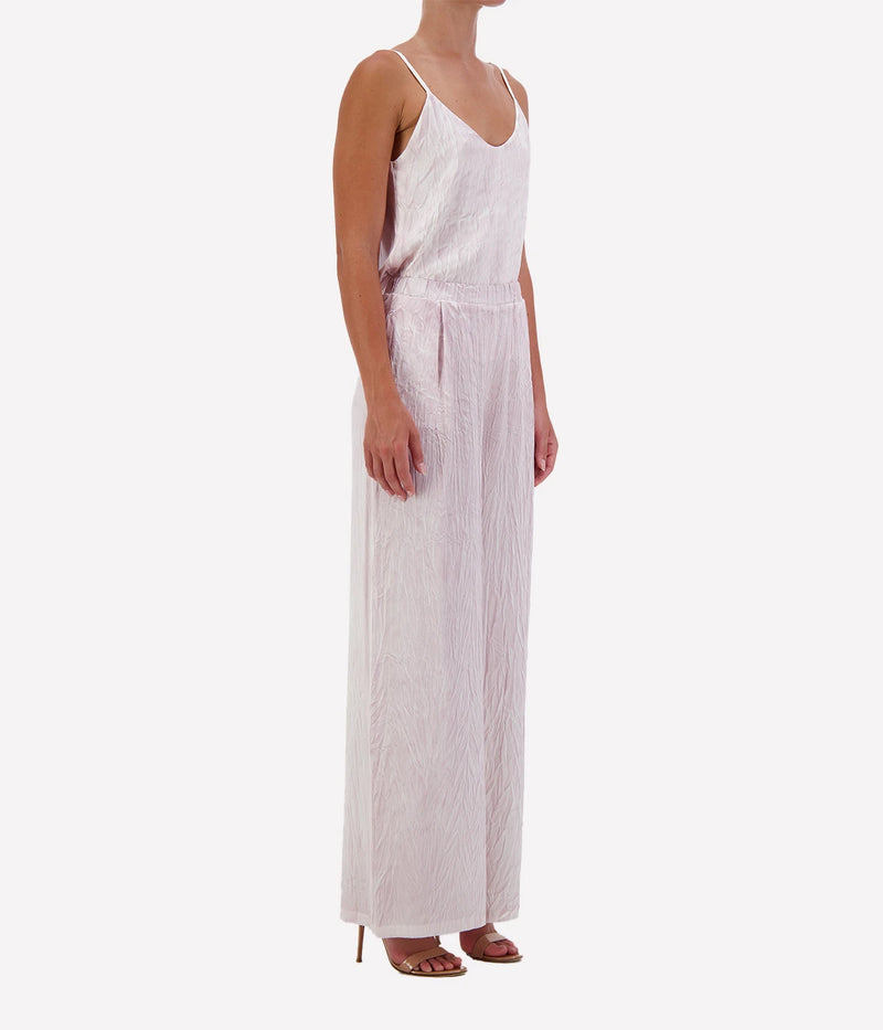 Crumpled Effect Stretch Silk Pant in WISTERIA
