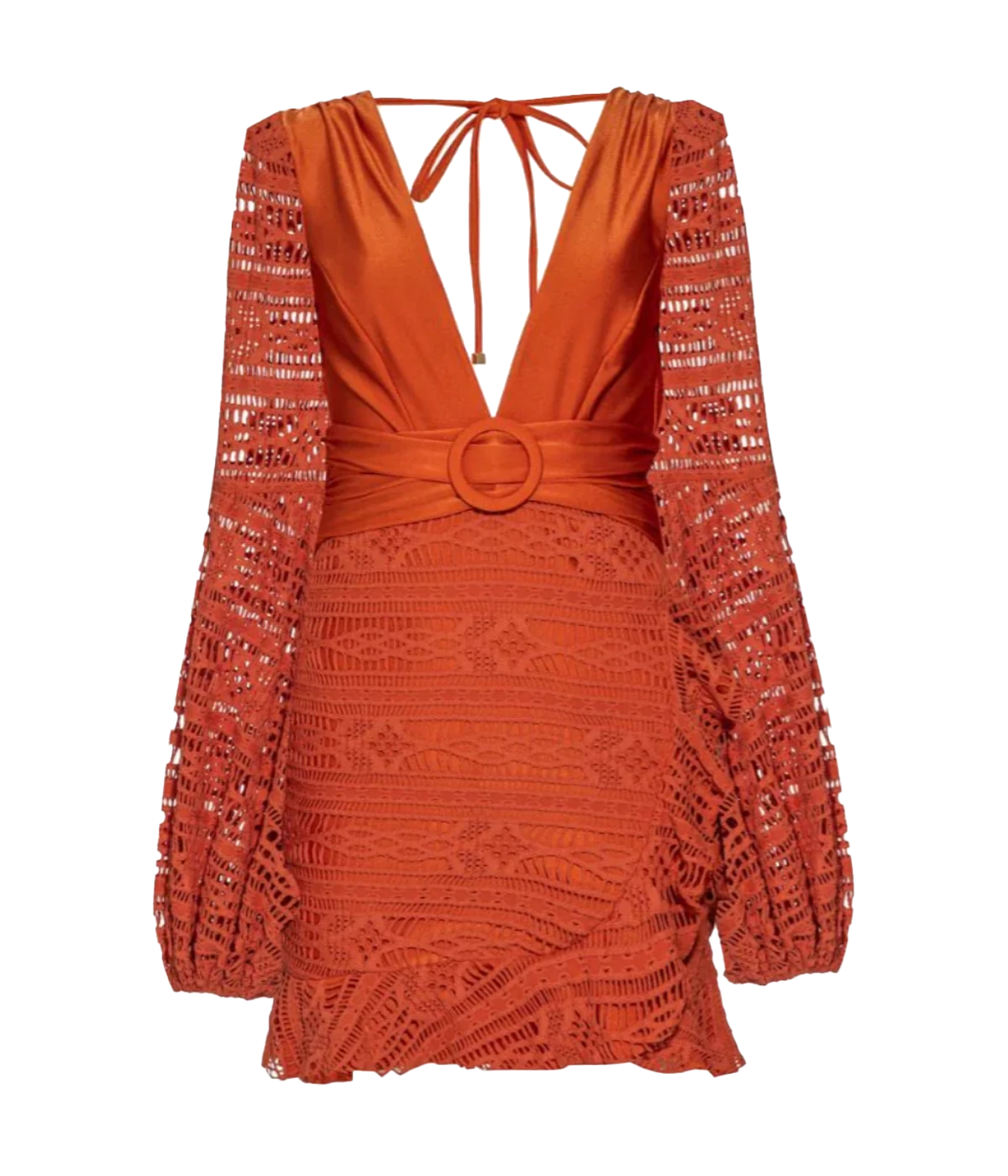 Crochet Plunge Mini Dress in Tangerine