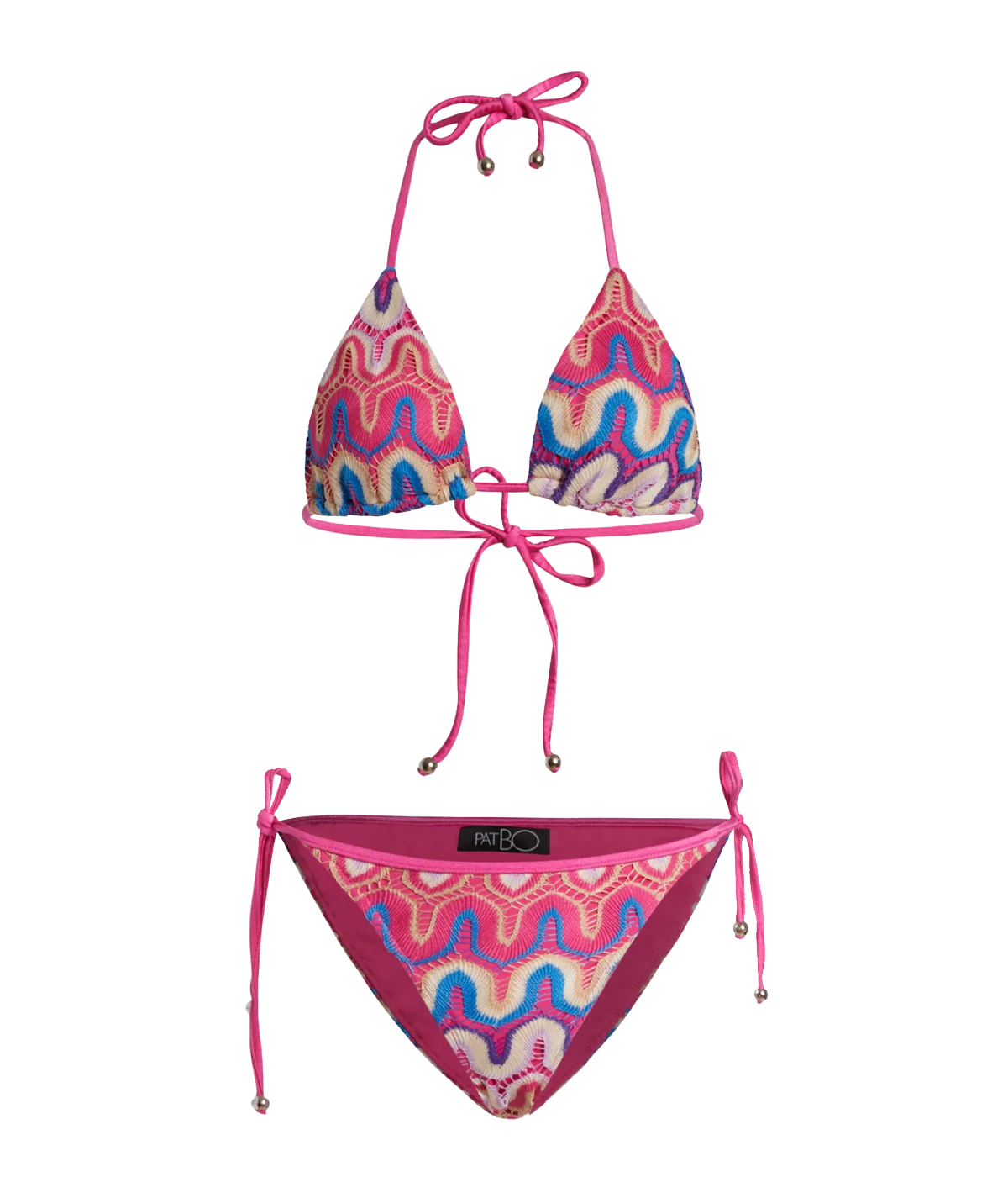 Crochet String Bikini Set in Pink Multi