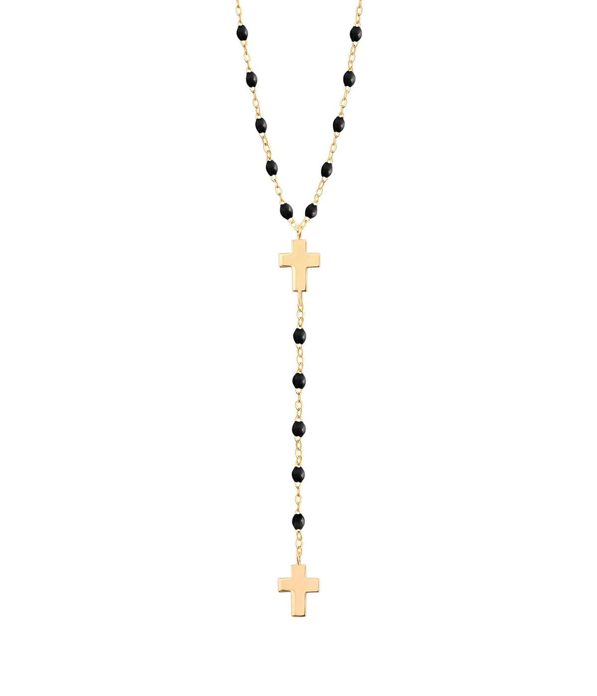 Cross 42cm Rosary Necklace 18K Yellow Gold & Black