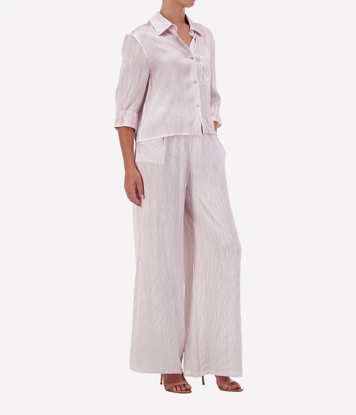Crumpled Effect Stretch Silk SS Shirt in WISTERIA