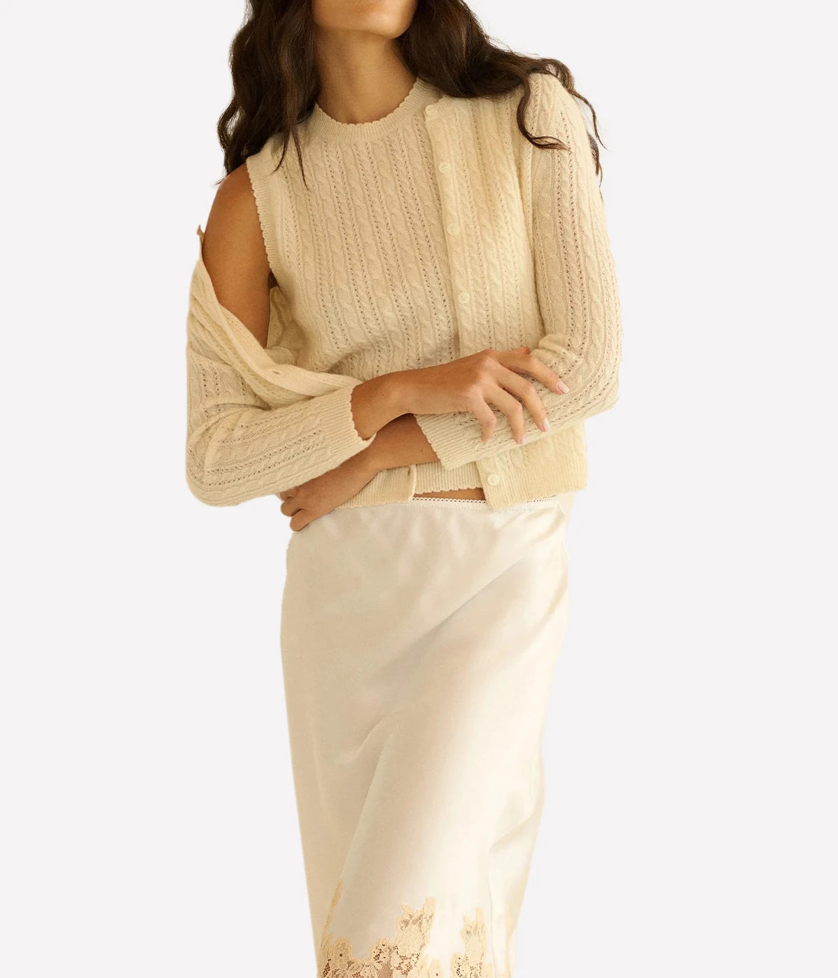 Danae Cashmere Cable Cardigan In Dogwood