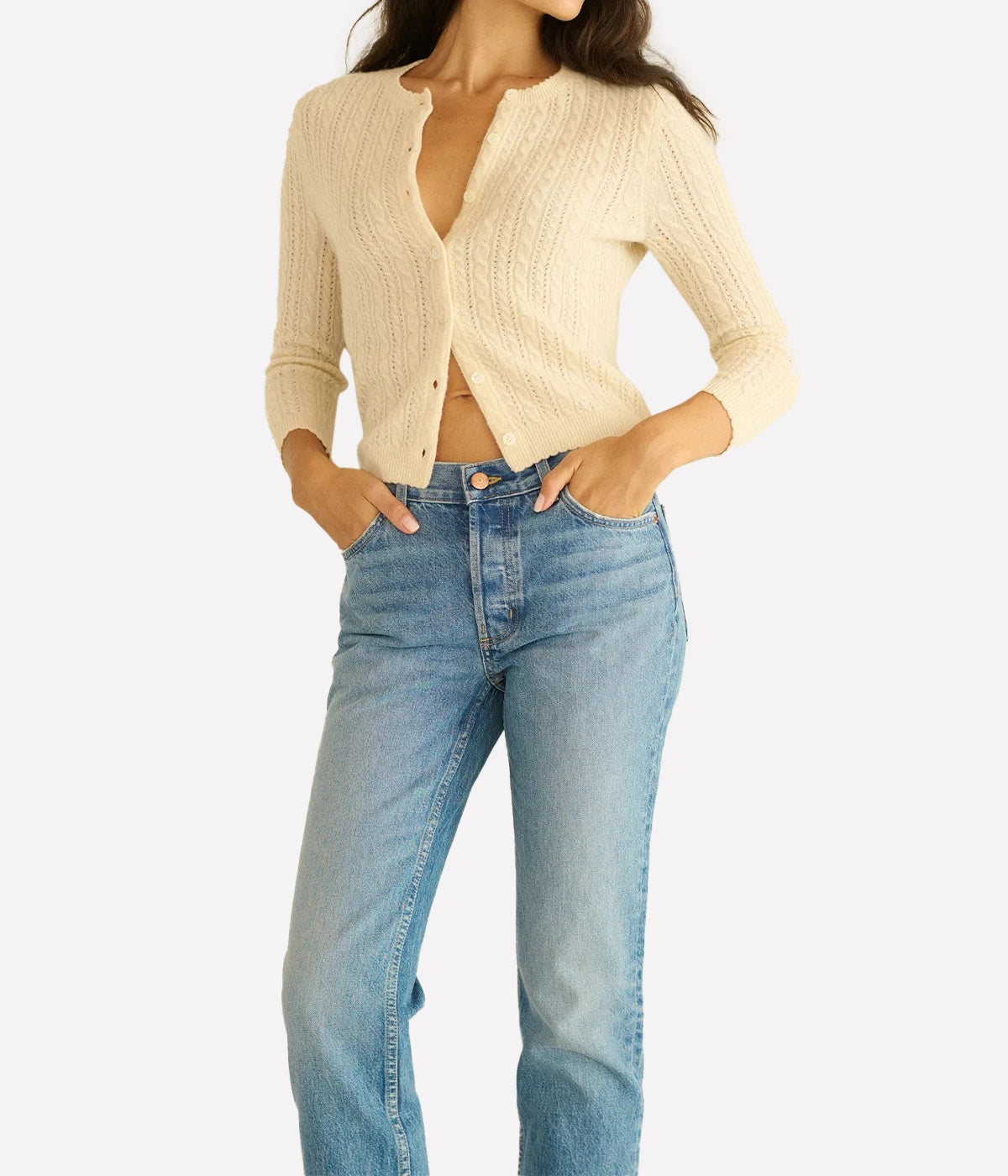 Danae Cashmere Cable Cardigan In Dogwood