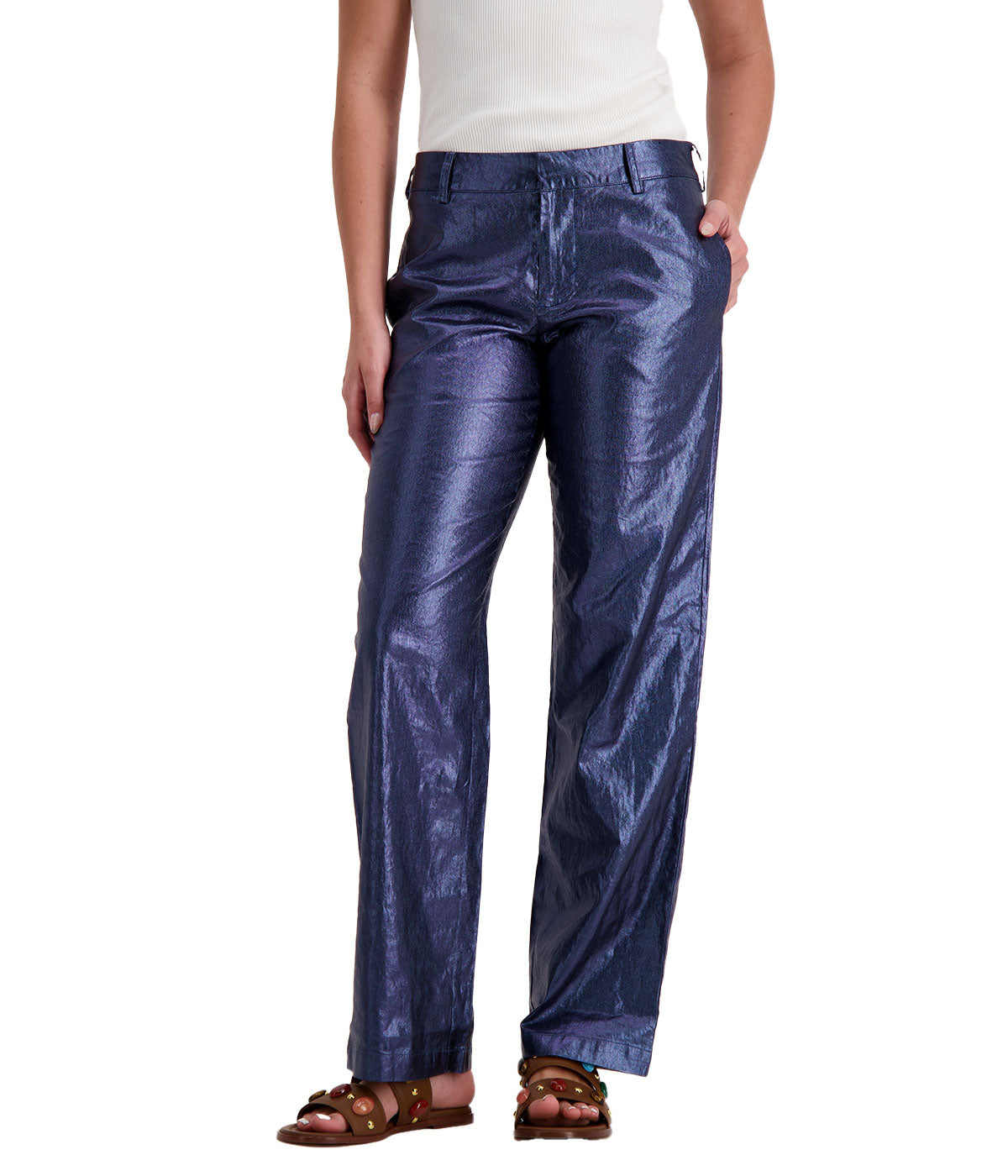 Astro Metallic Linen Pant in Dark Blue
