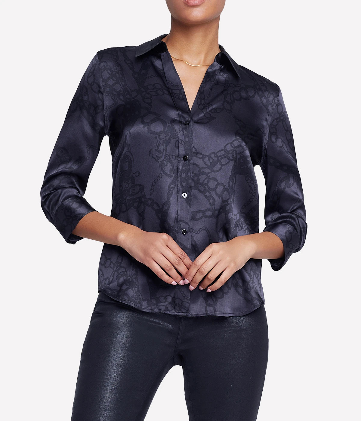 Dani 3/4 Sleeve Blouse in Black All Over Chain