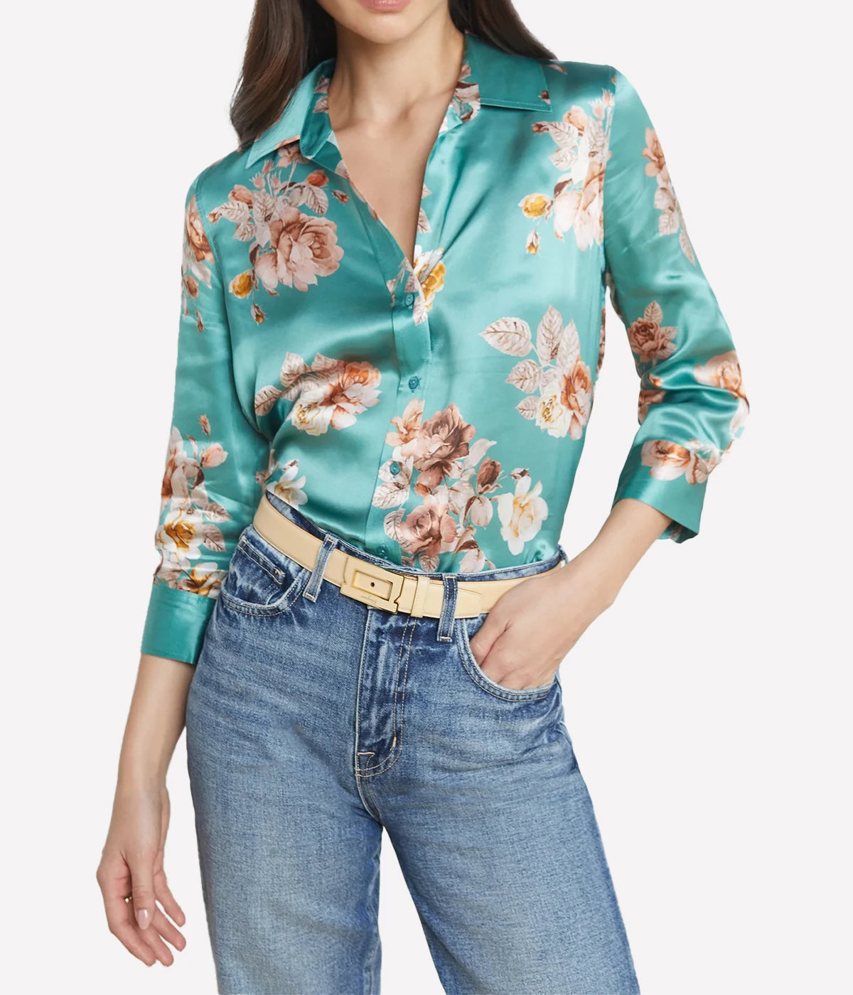 Dani 3/4 Sleeve Blouse in Green Jasper & Multi Tonal Rose