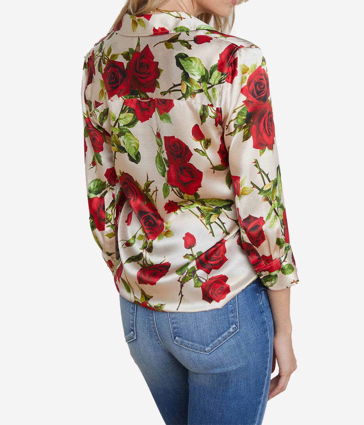 Dani 3/4 Sleeve Blouse in Sand Red Romantic Rose