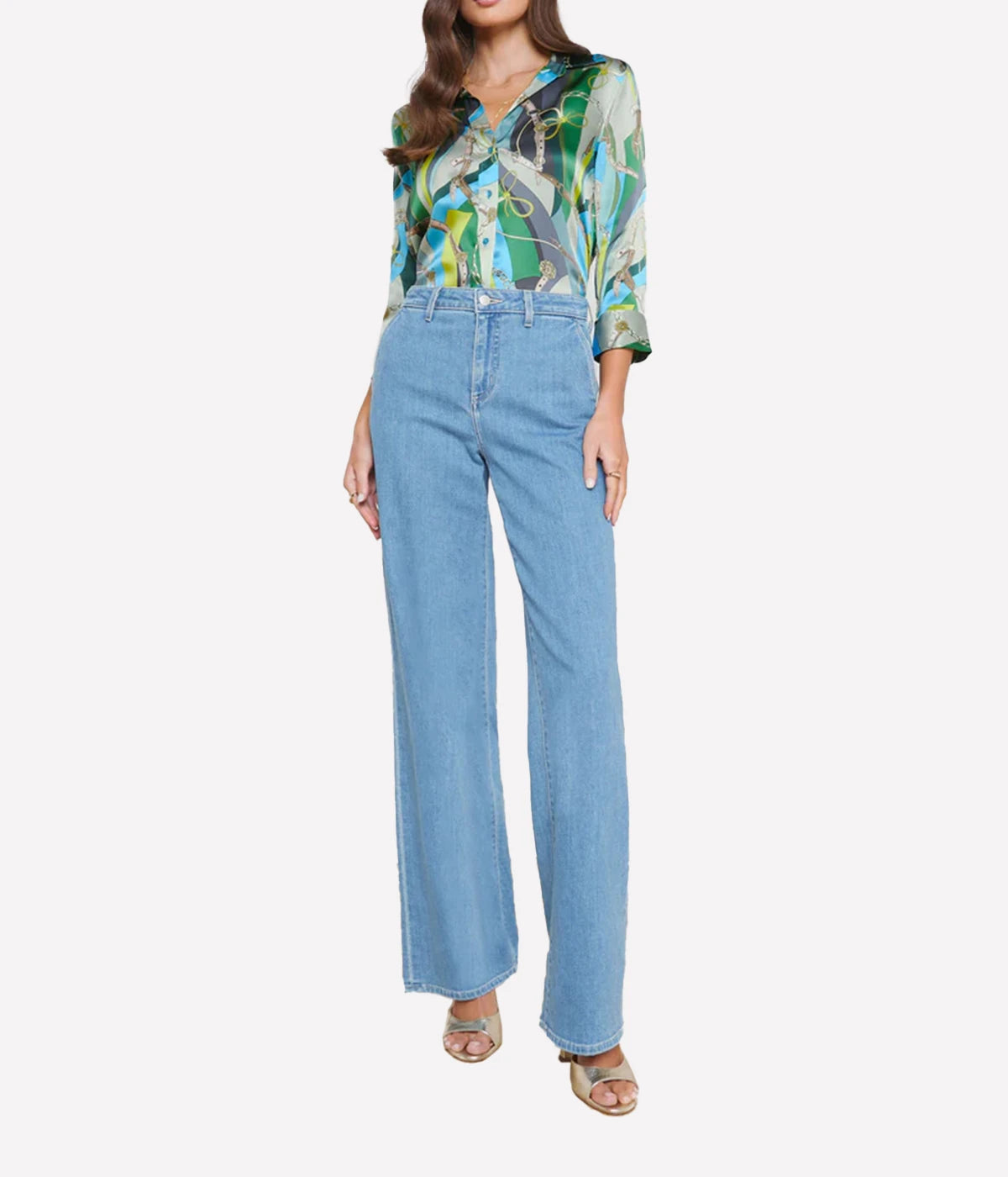 Dani 3/4 Sleeve Blouse in Sea Green Multi Belt Swirl