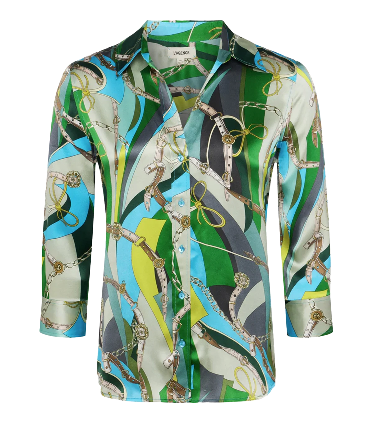 Dani 3/4 Sleeve Blouse in Sea Green Multi Belt Swirl