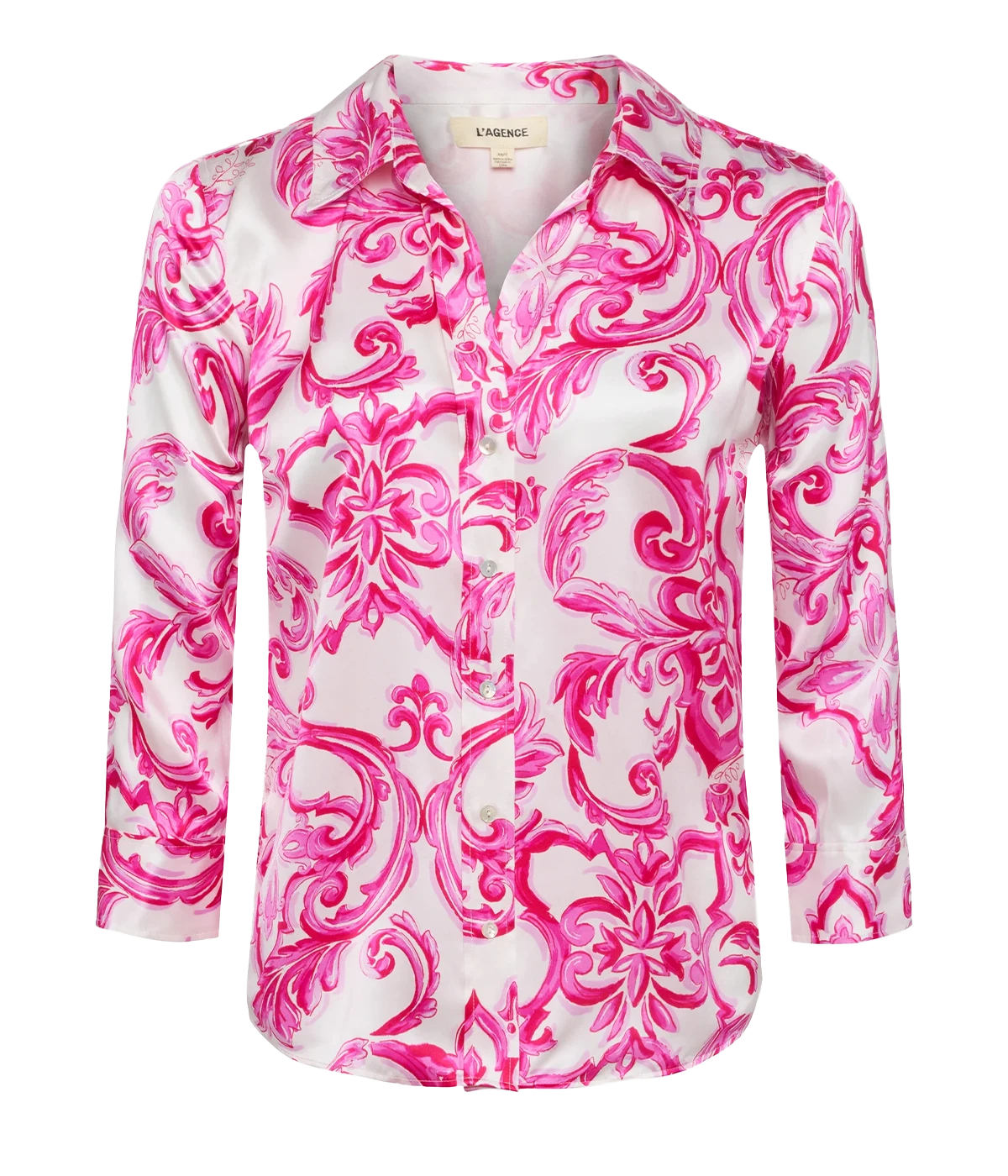 Dani 3/4 Sleeve Blouse in White Pink Tile