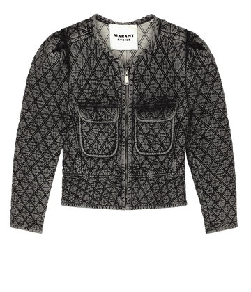 A trendy and unique quilted design denim jacket, in a vintage inspired dark grey wash with zip closure, long sleeve, peplum detail and front accent pockets. Elevated basic, made internationally, 100% cotton, bra friendly, comfortable. 