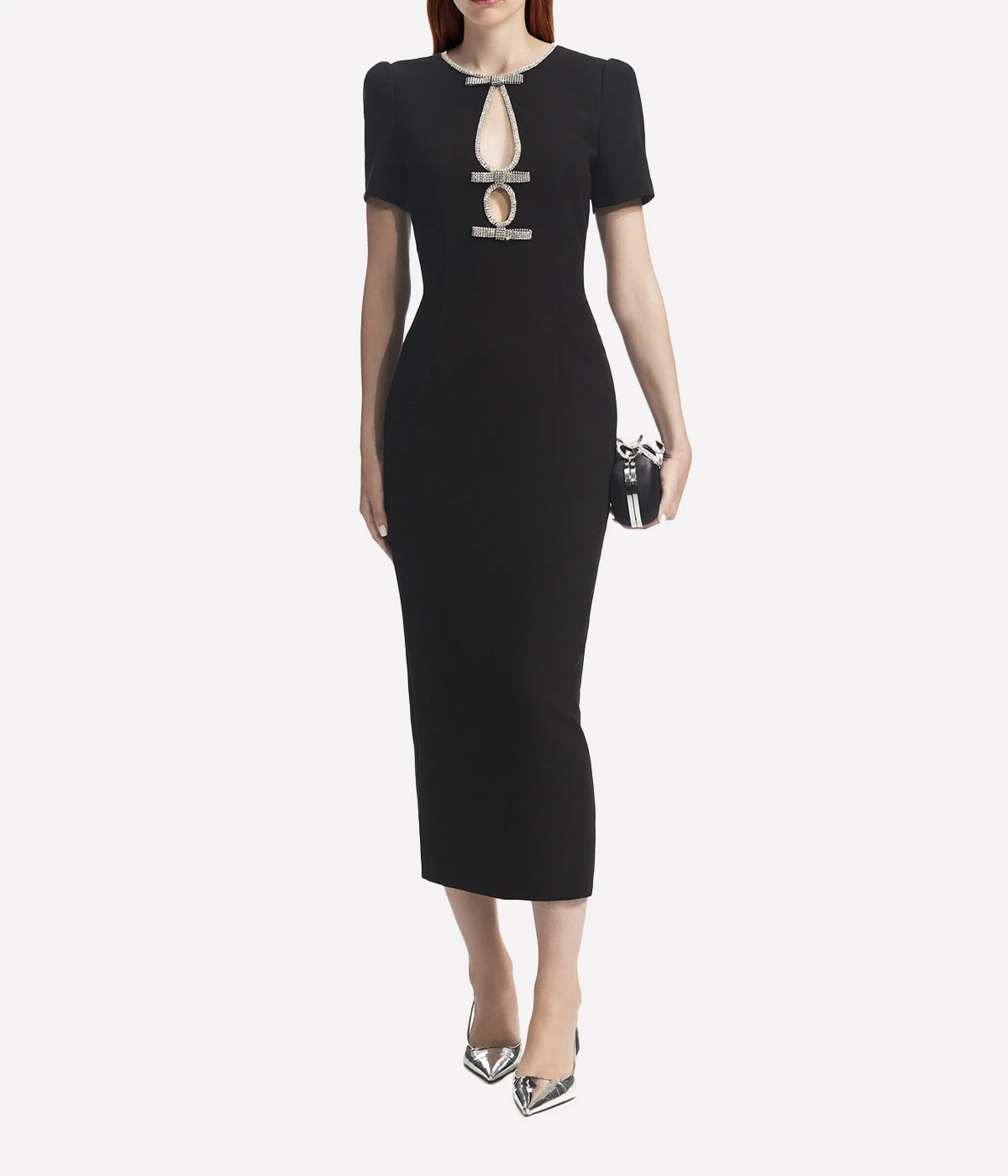 Diamante Midi Dress in Black