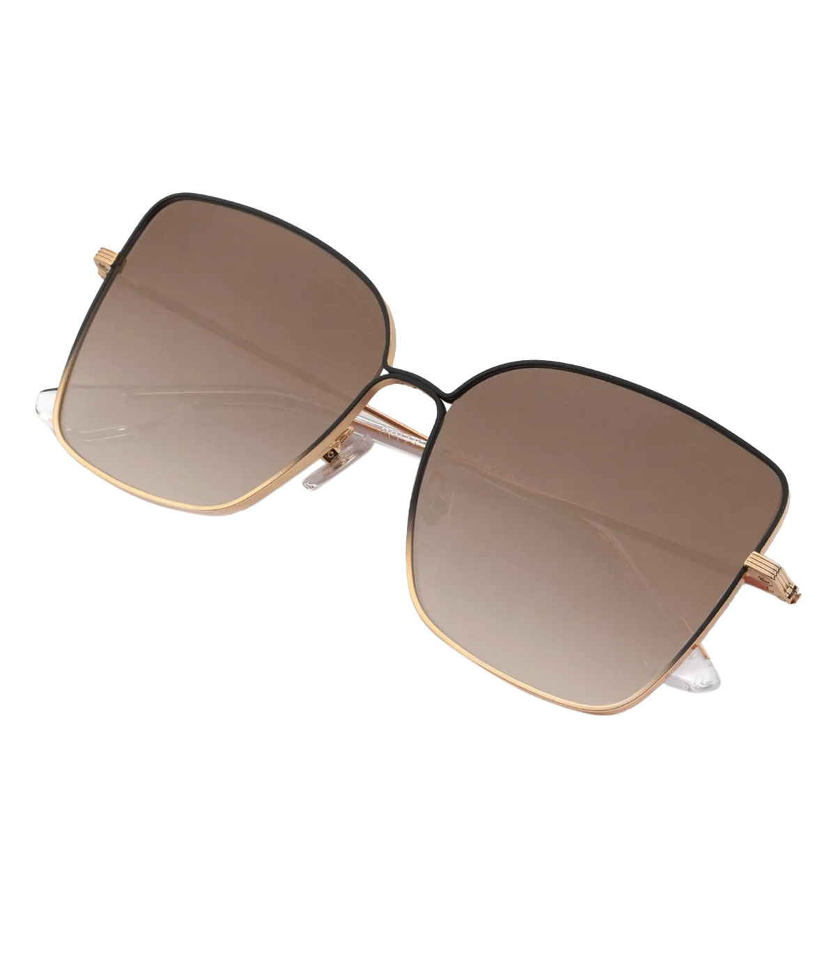 Angled view of the KREWE Dolly Sunglasses in Matte Black Fade, showing the gold frame and gradient lenses