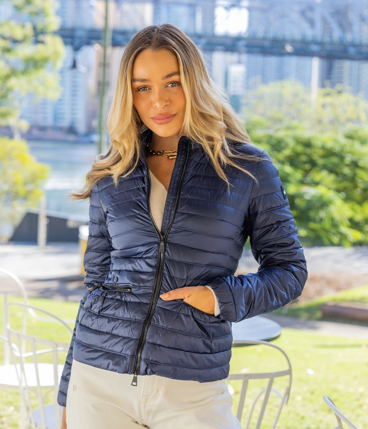 Down Jacket with Detachable Hood in Midnight Blue