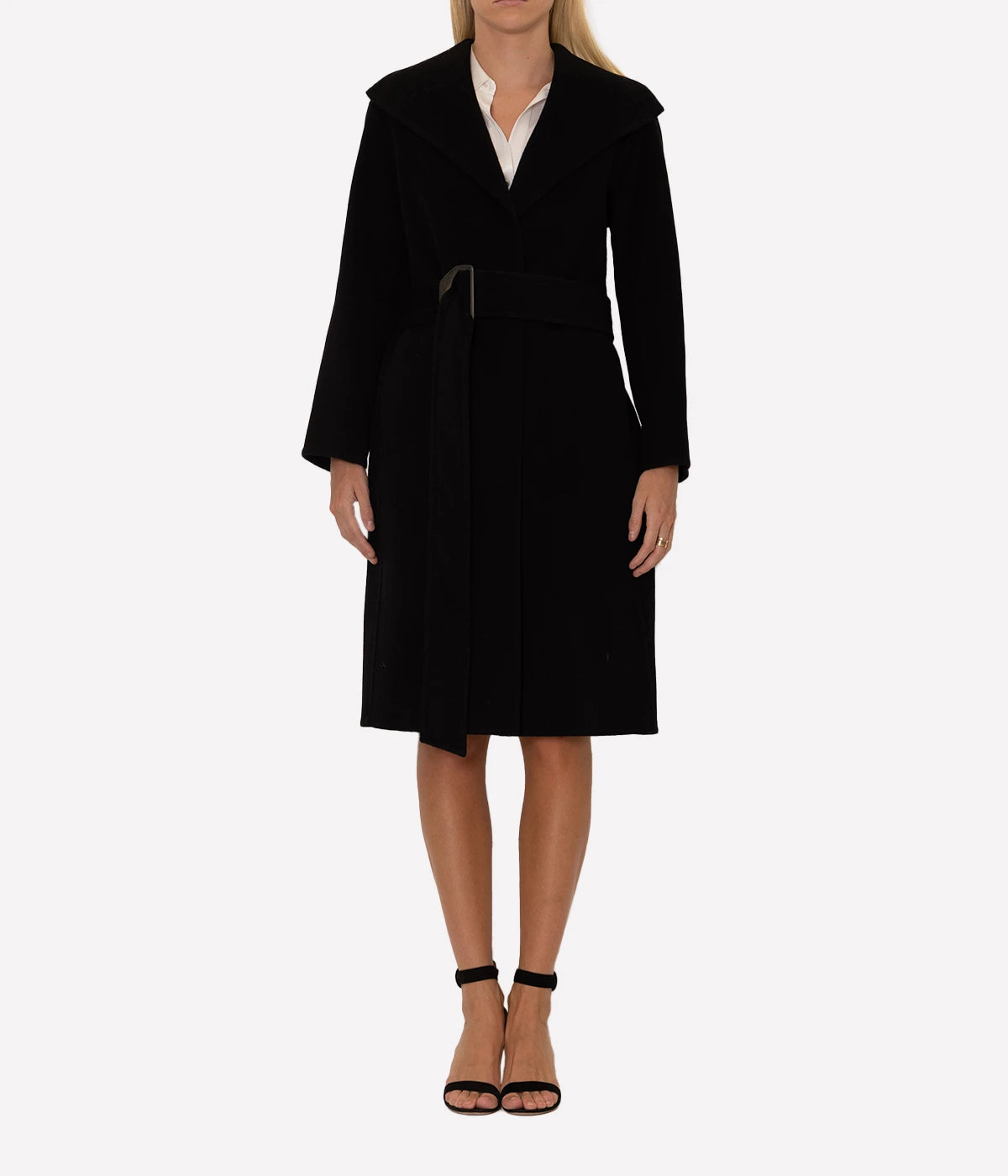 Draped Hooded Coat in Black