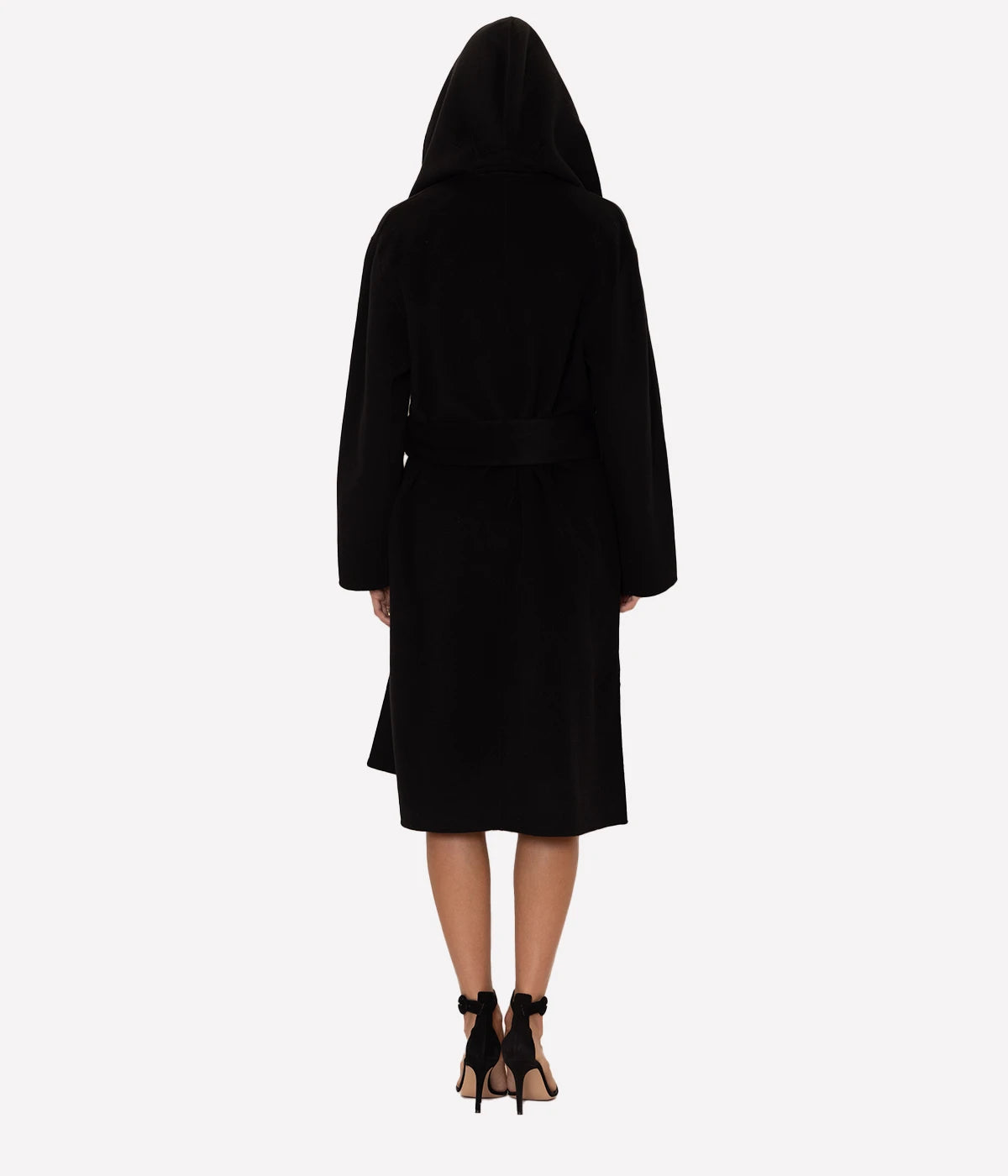 Draped Hooded Coat in Black