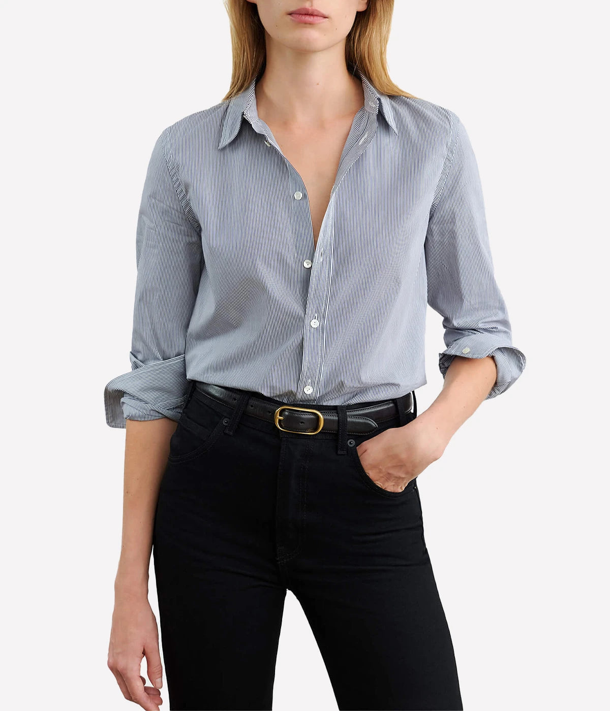 Dyllan Shrunken Shirt in Mini Navy Stripe