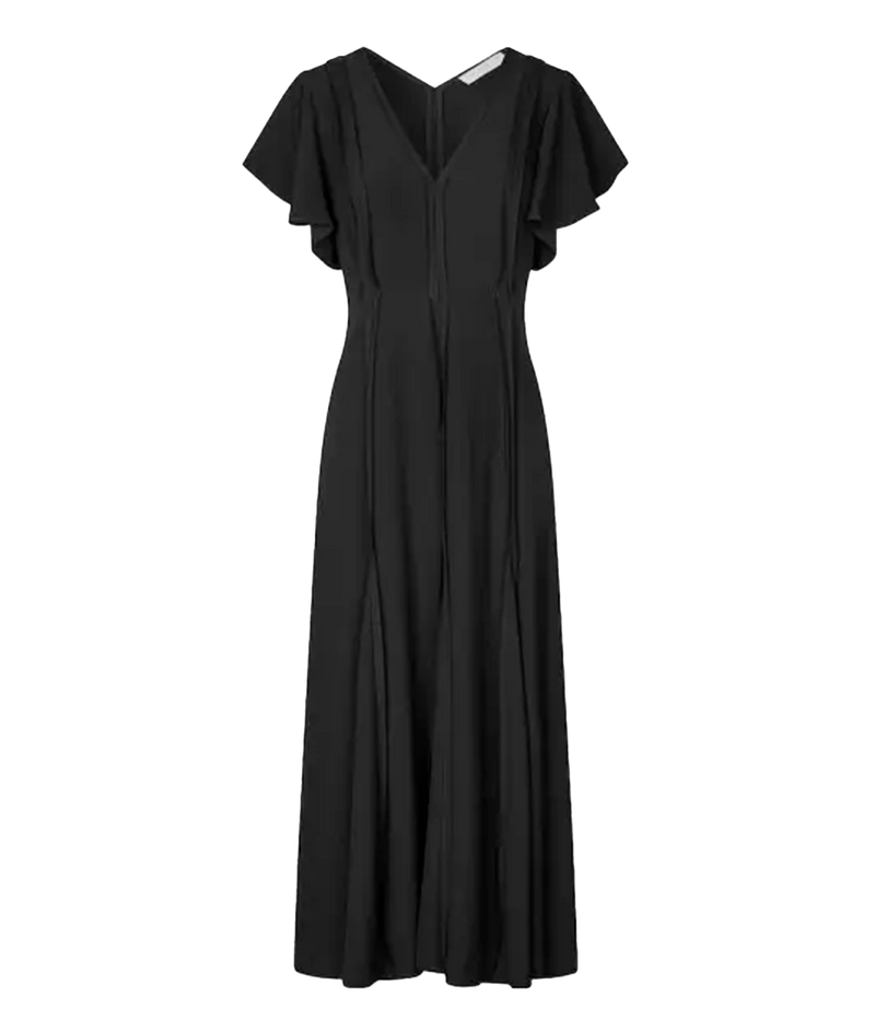 Artful Details: Features a striking scalloped neckline, short sleeves, and a hem adorned with micro binding, ensuring a clean and elegant finish that enhances its sculptural design.

Flattering Silhouette: Cinched at the waist, this dress creates a feminine shape that flows into a classic A-line skirt, making it versatile for both casual and formal occasions.

Versatile Styling: Ideal for day-to-night transitions, it pairs wonderfully with statement heels and minimalist accessories, allowing you to effortle