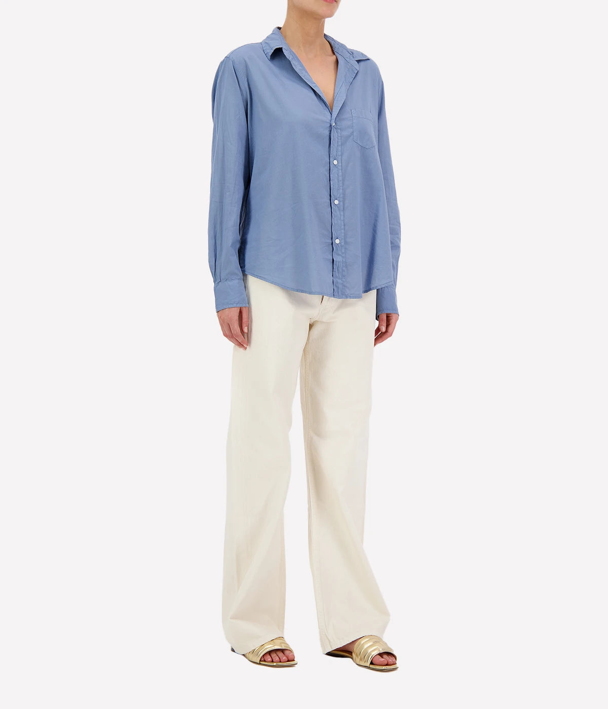 Eileen Woven Cotton Button up in Blue End & On End  Classic women shirt,  Fashion forward, Pants for women