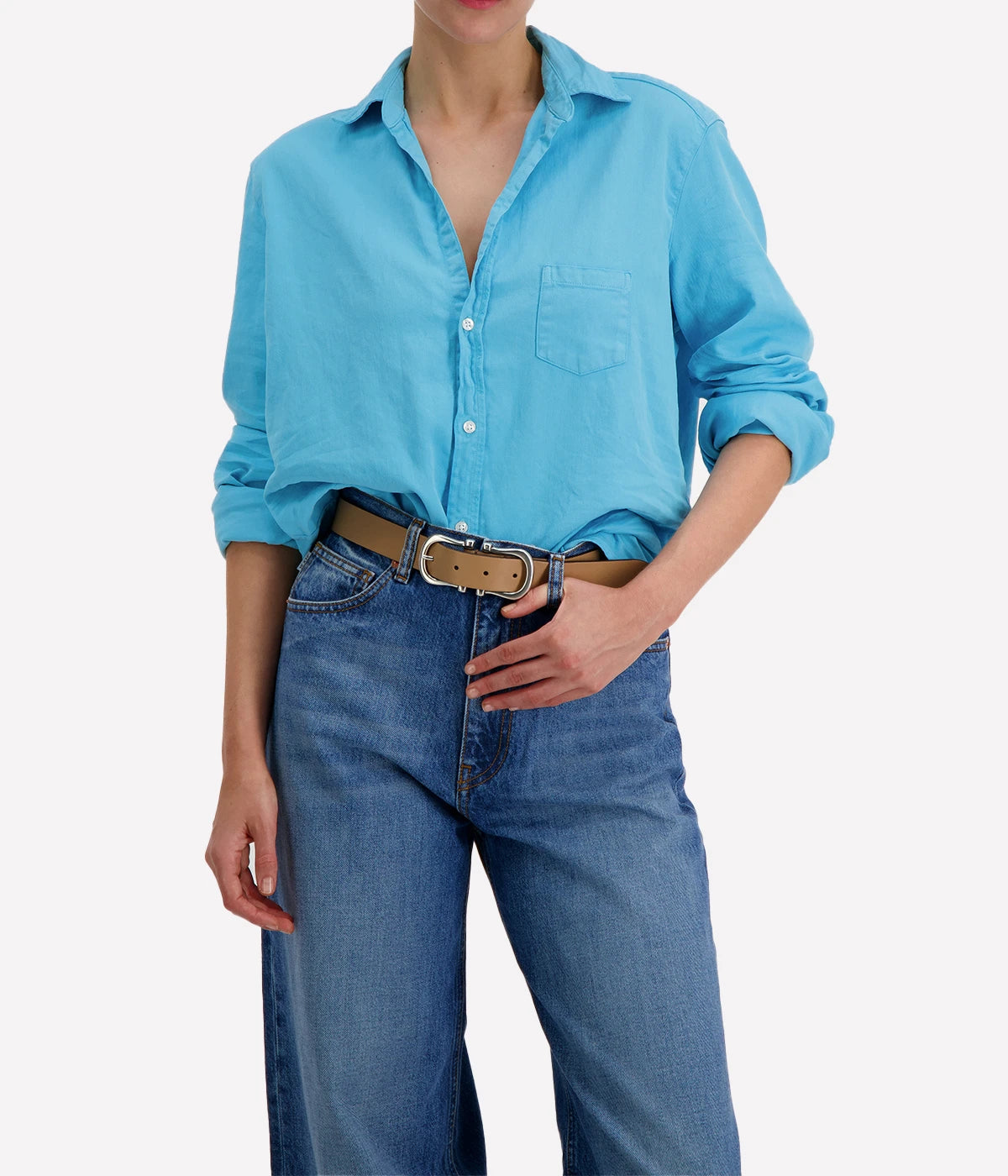 Eileen Woven Button Up in Ocean