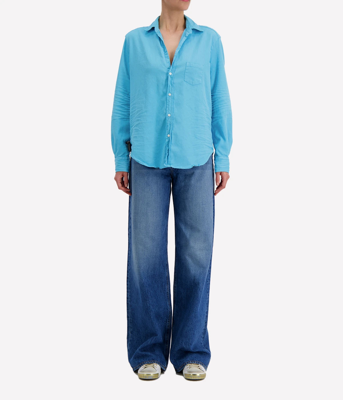 Eileen Woven Button Up in Ocean