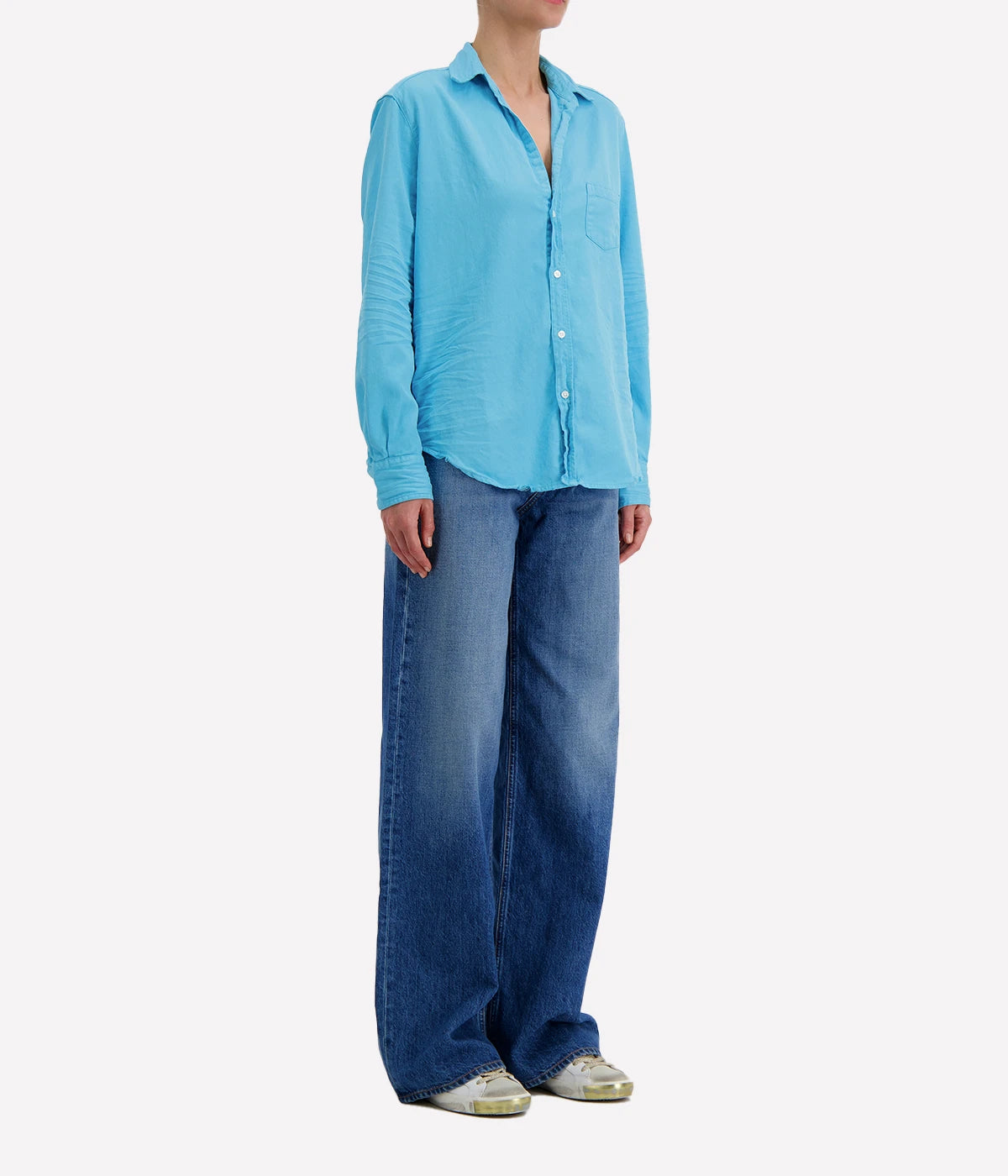 Eileen Woven Button Up in Ocean