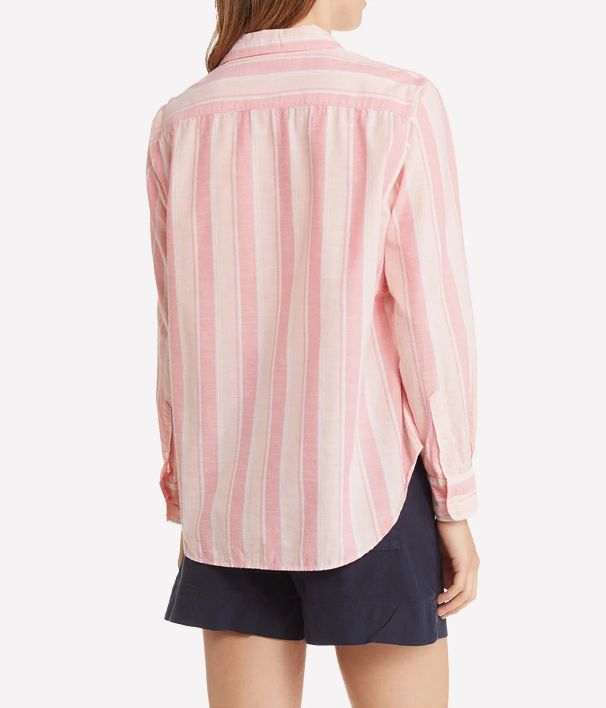 Eileen Woven Button Up in Peach & Pink Stripe