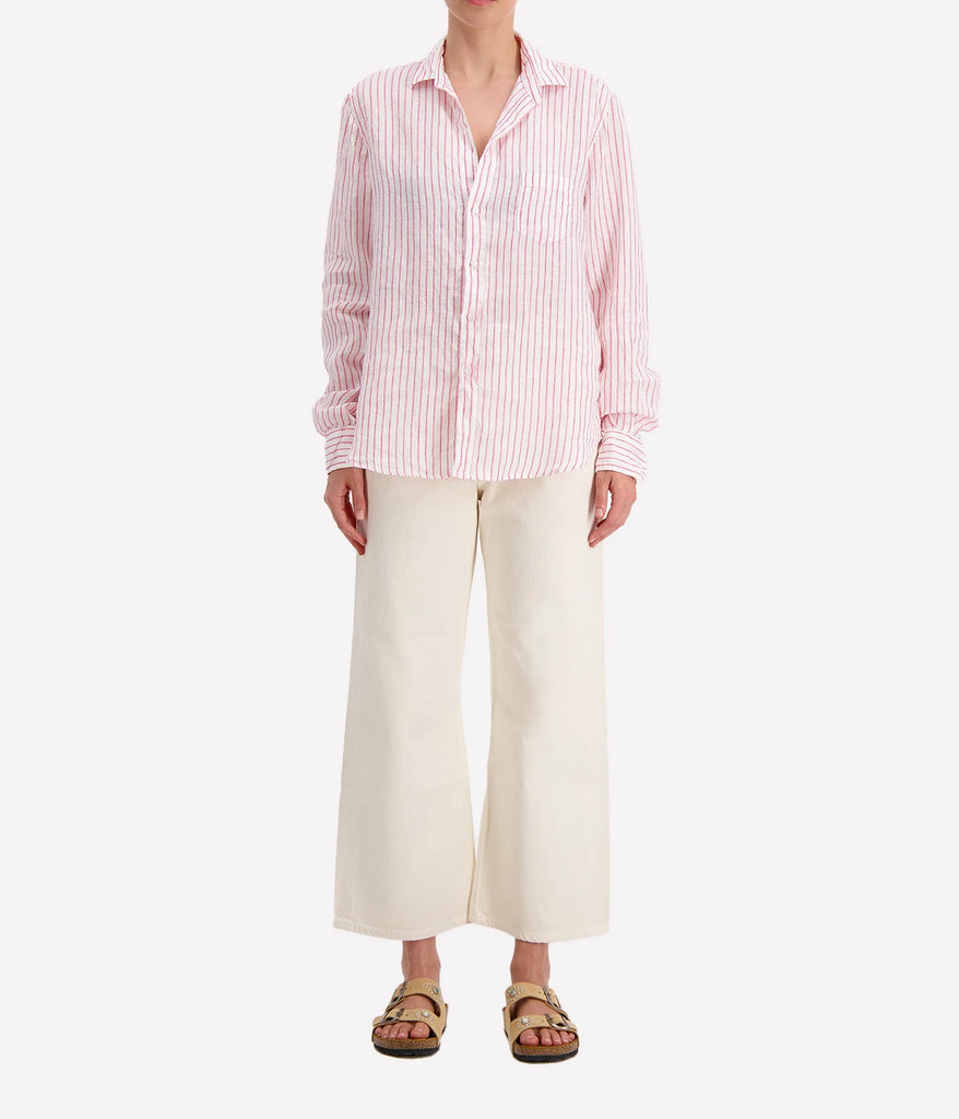 Eileen Relaxed Button Up Shirt in Pink Stripe Classic Linen