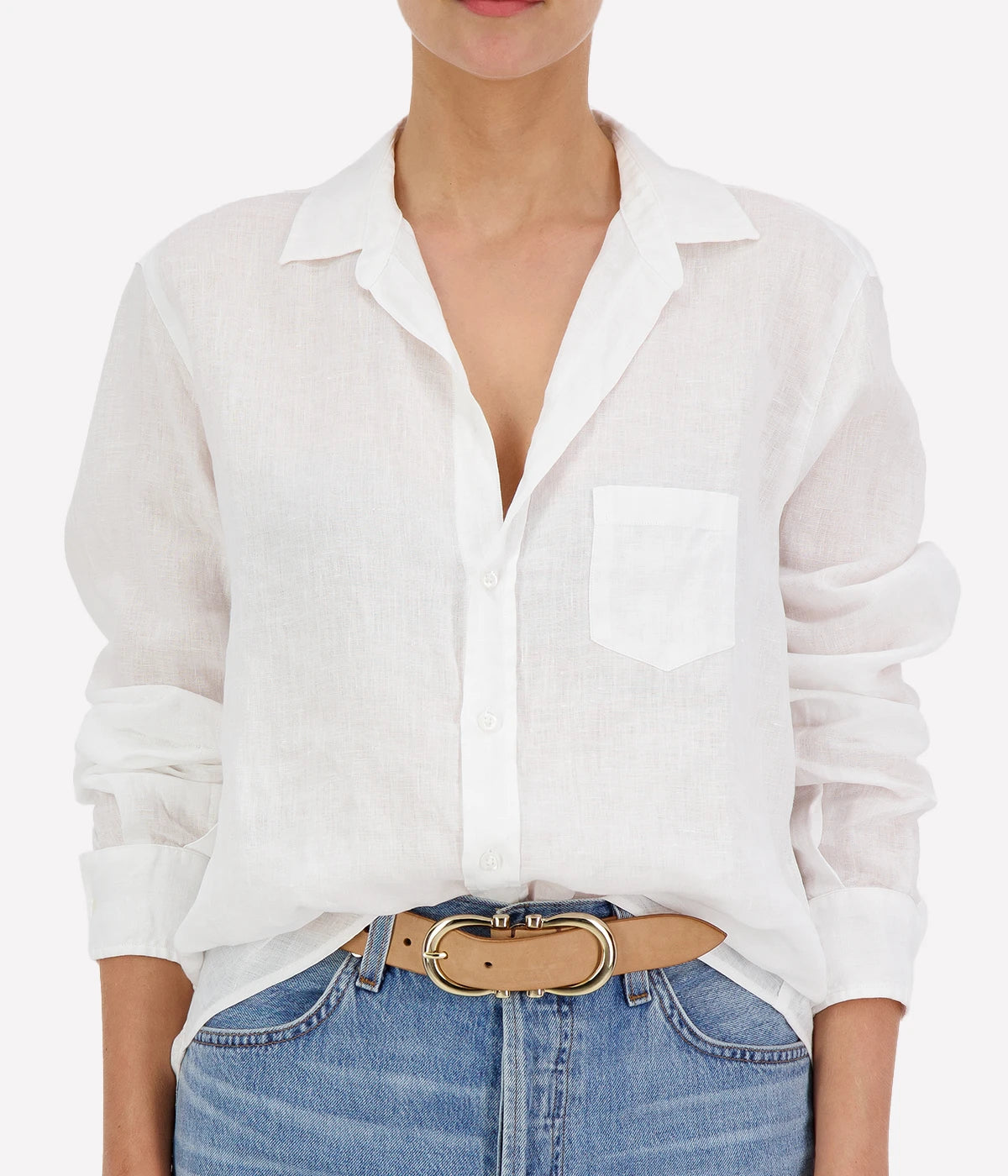 Eileen Woven Linen Button Up in White