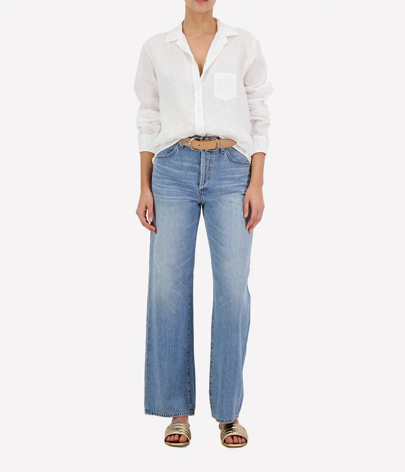 Eileen Woven Linen Button Up in White