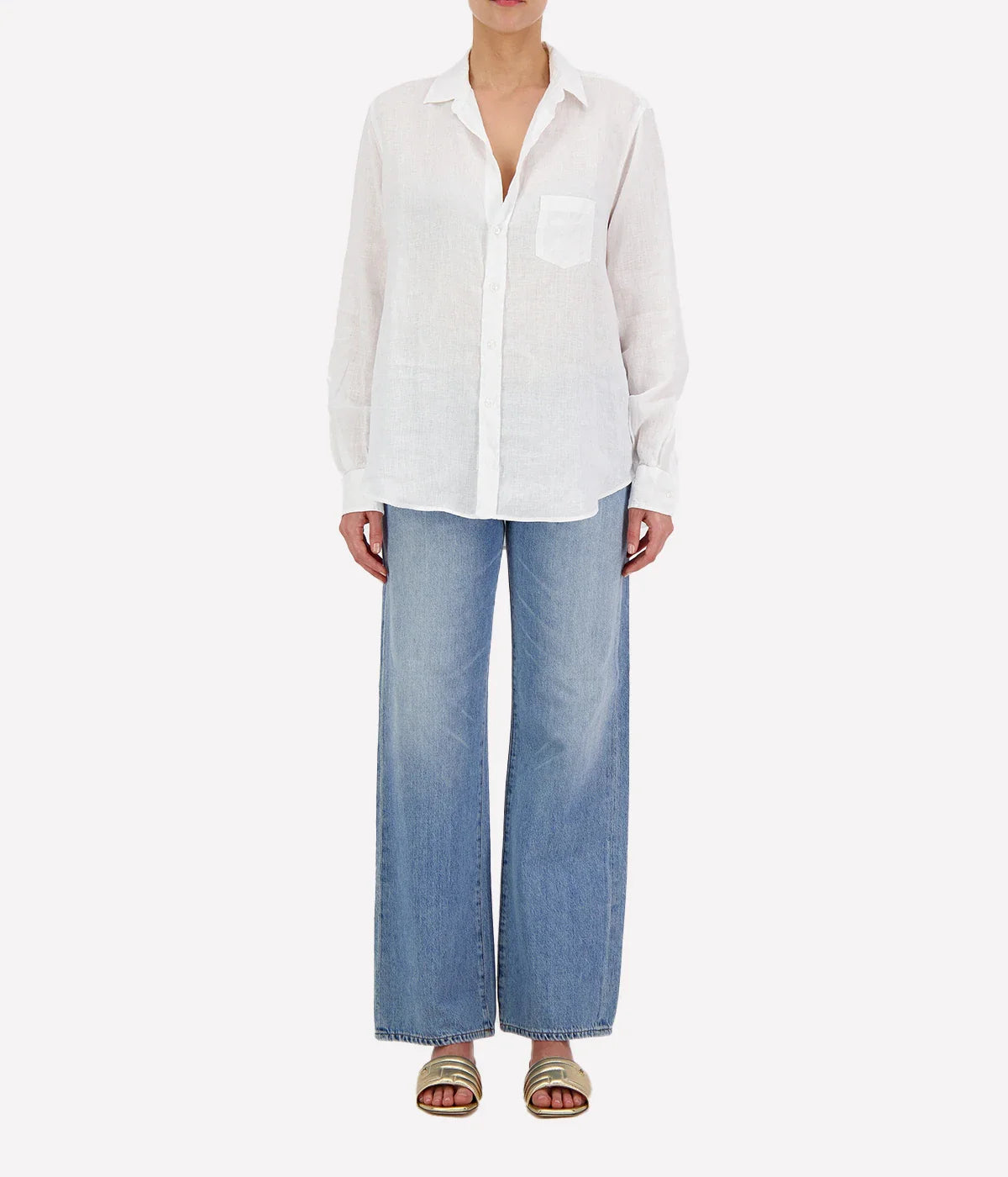 Eileen Woven Linen Button Up in White