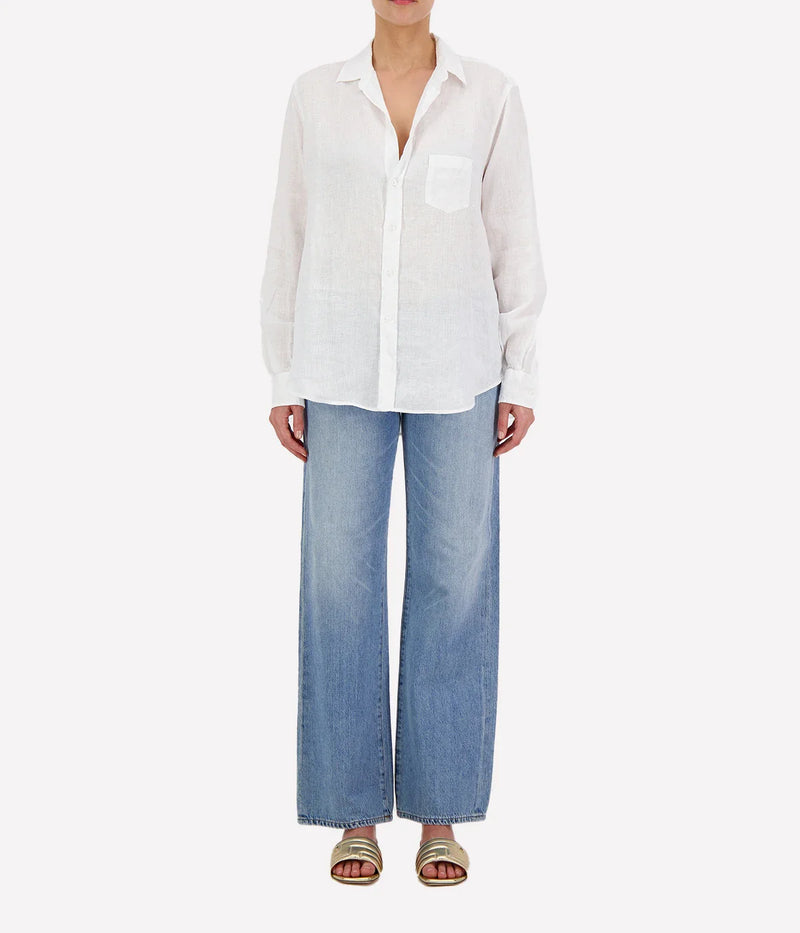 Eileen Woven Linen Button Up in White