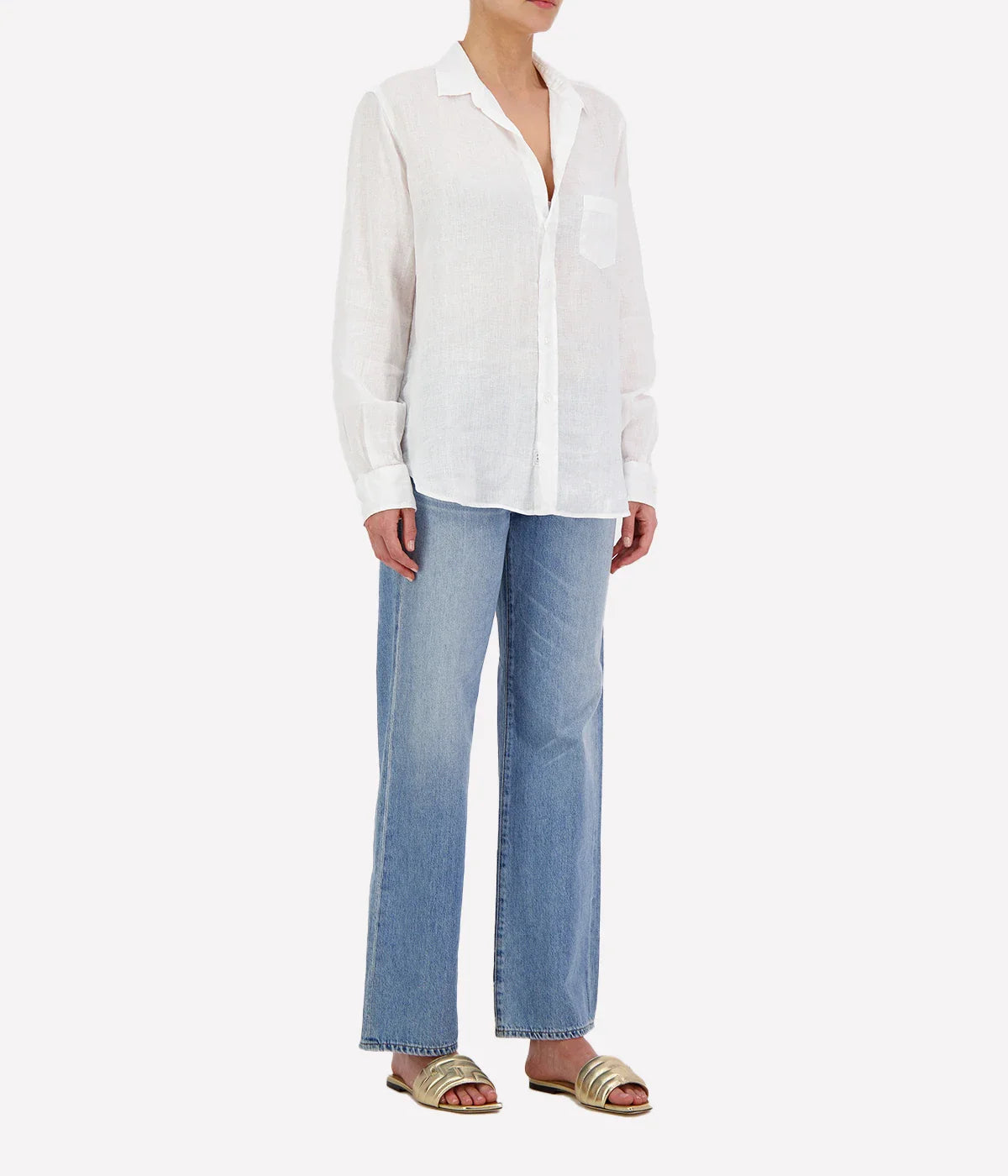 Eileen Woven Linen Button Up in White