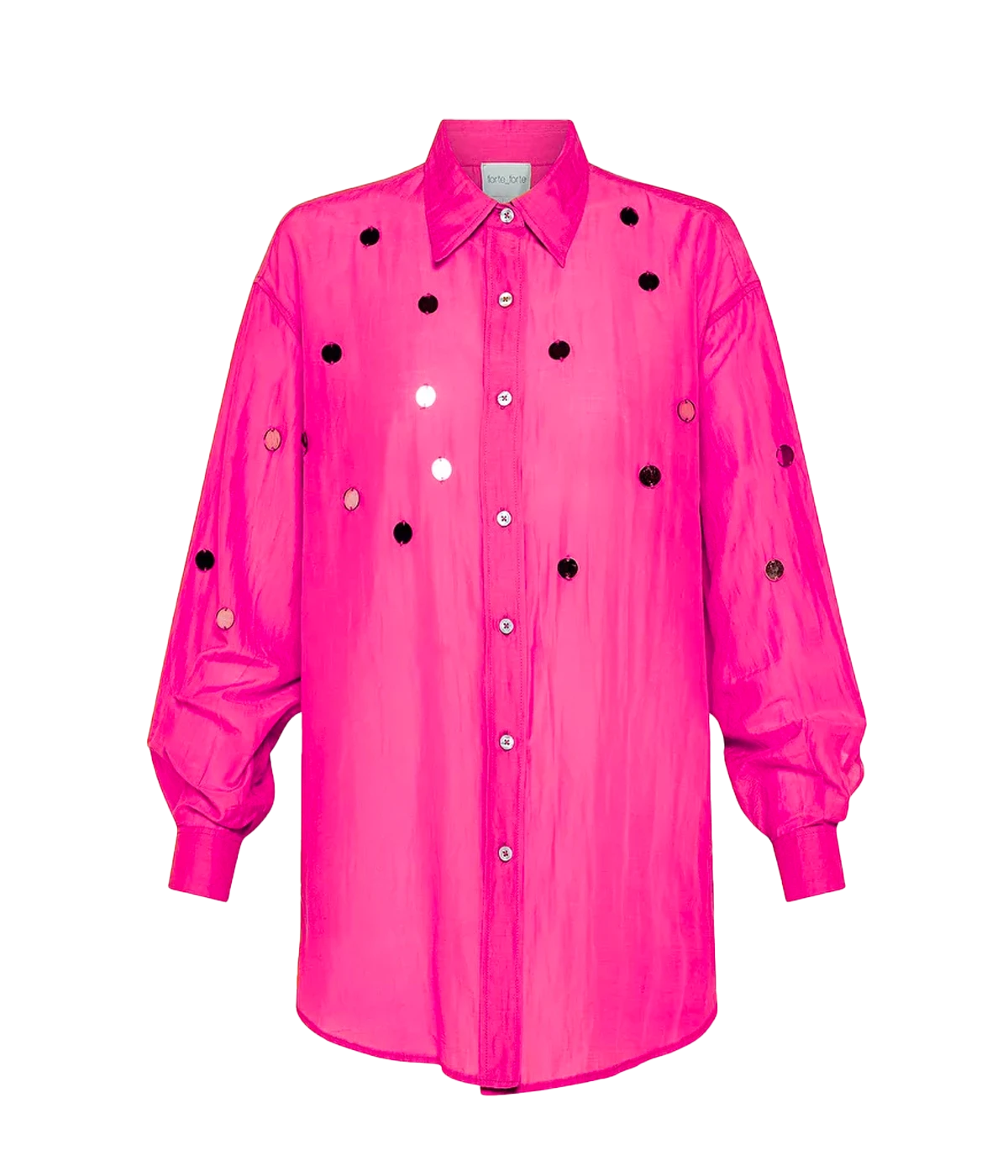 Embroidered Voile Shirt in Magenta