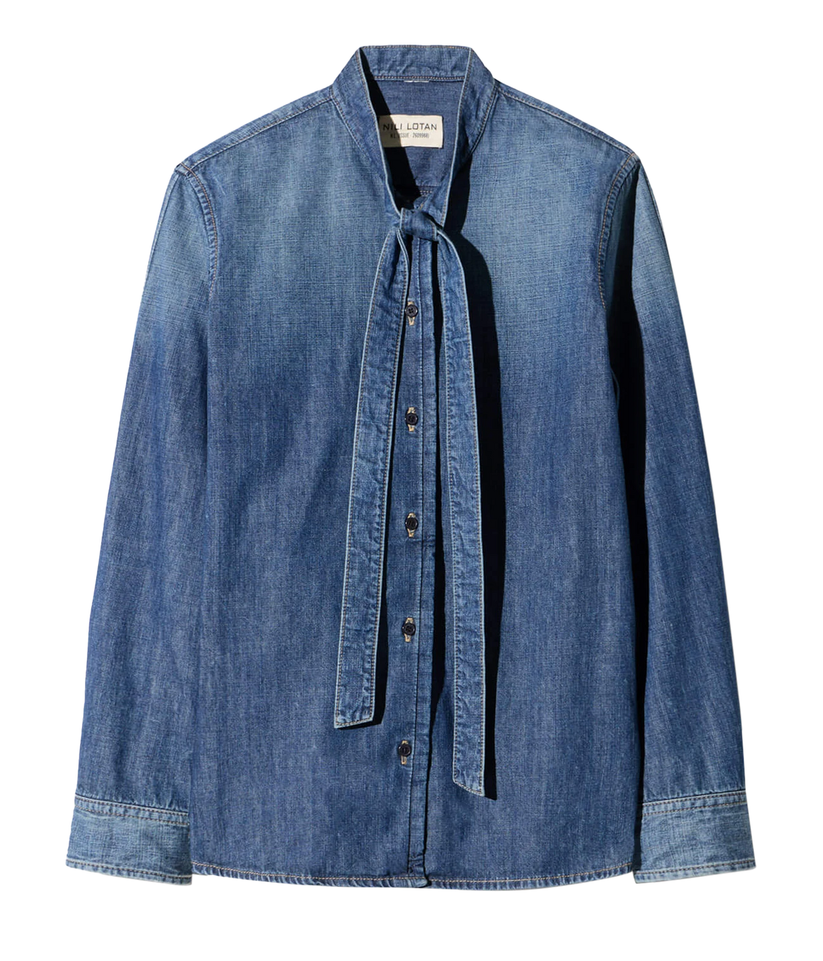 Nili Lotan Suzette Denim Shirt in Classic Wash, flatlay front view