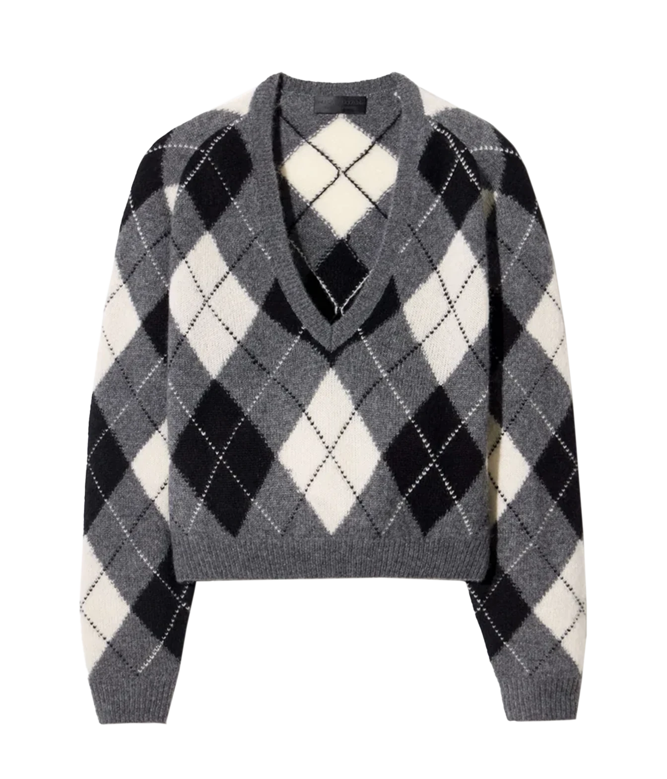 Nili Lotan Feron Argyle Sweater in Grey Ivory Argyle, flatlay front view