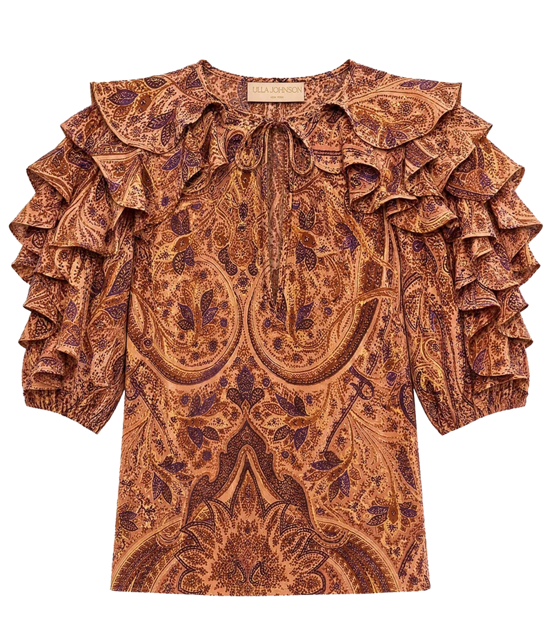 Ulla Johnson Josephine Short Sleeve Silk Top in Rosette front product view