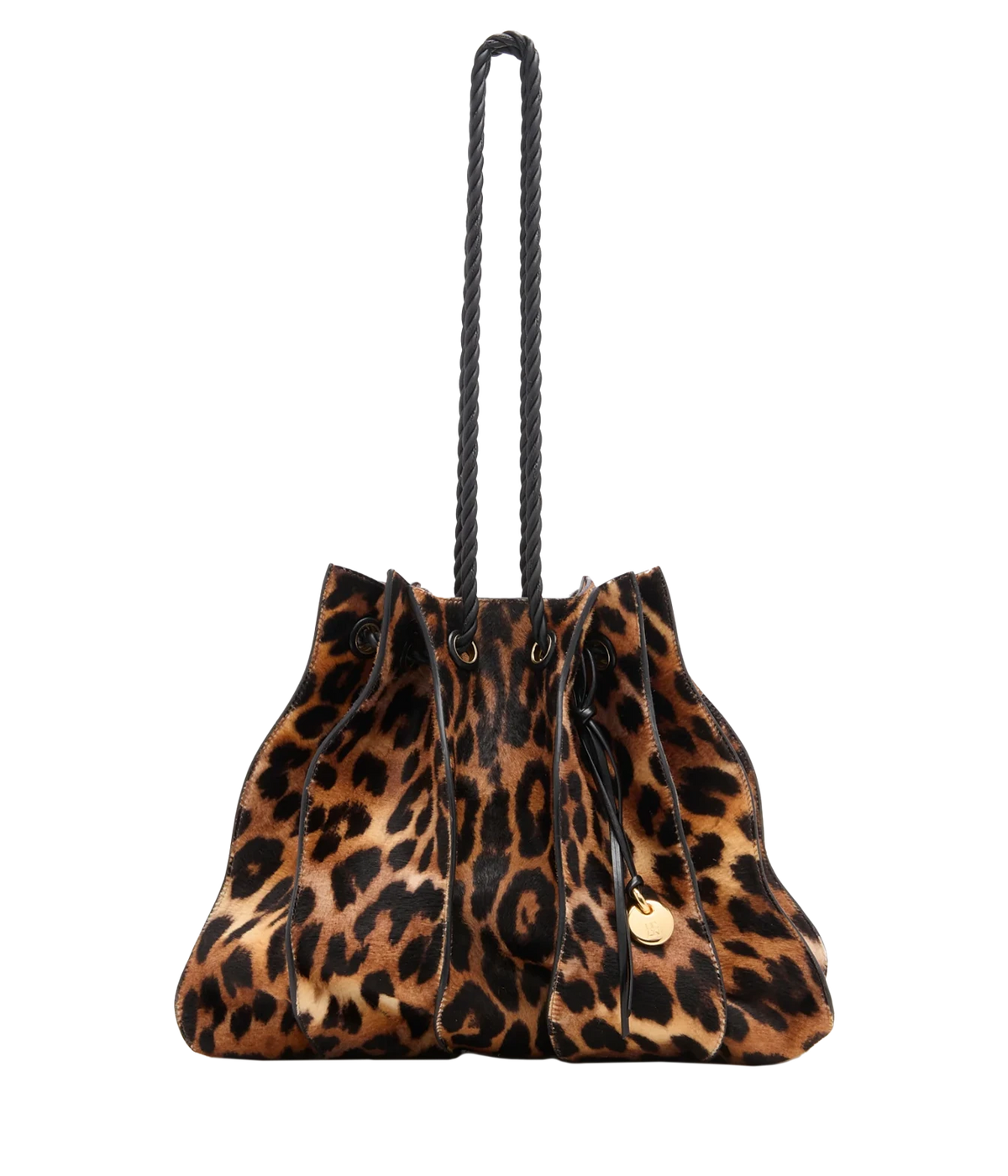 Ulla Johnson Adria Large Drawstring Tote in Leopard, front view