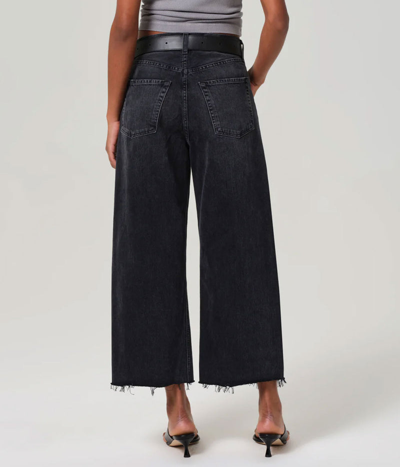Back view of the Ayla Raw Hem Jean in Bronson showing classic five-pocket styling and a roomy silhouette.