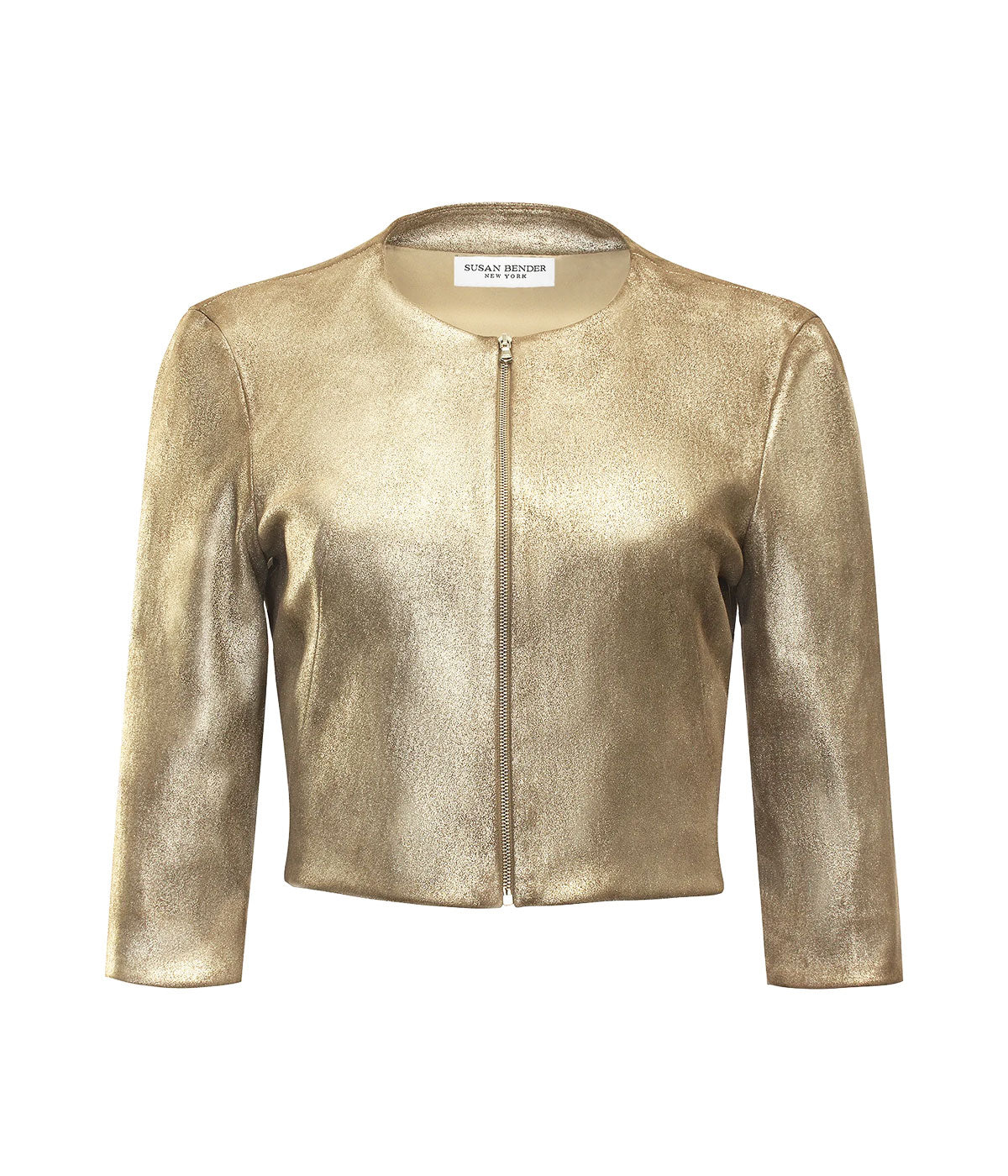 Cropped Cardigan Leather Jacket in Pale Gold