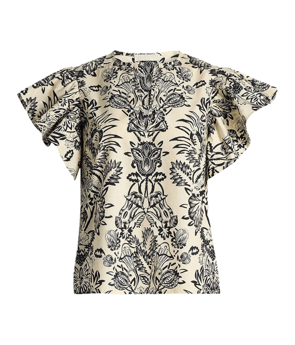 Severine Flutter Sleeve Top in Ivory Flora