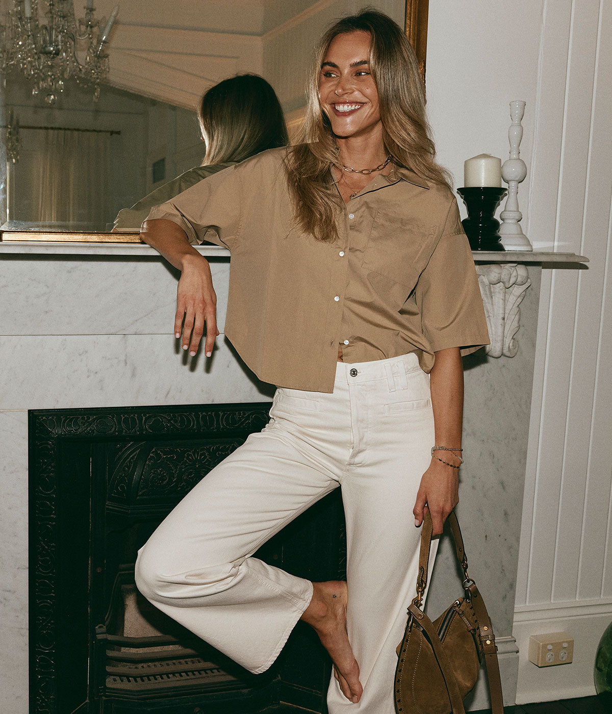 Frances Cropped Cape Shirt in Catalina