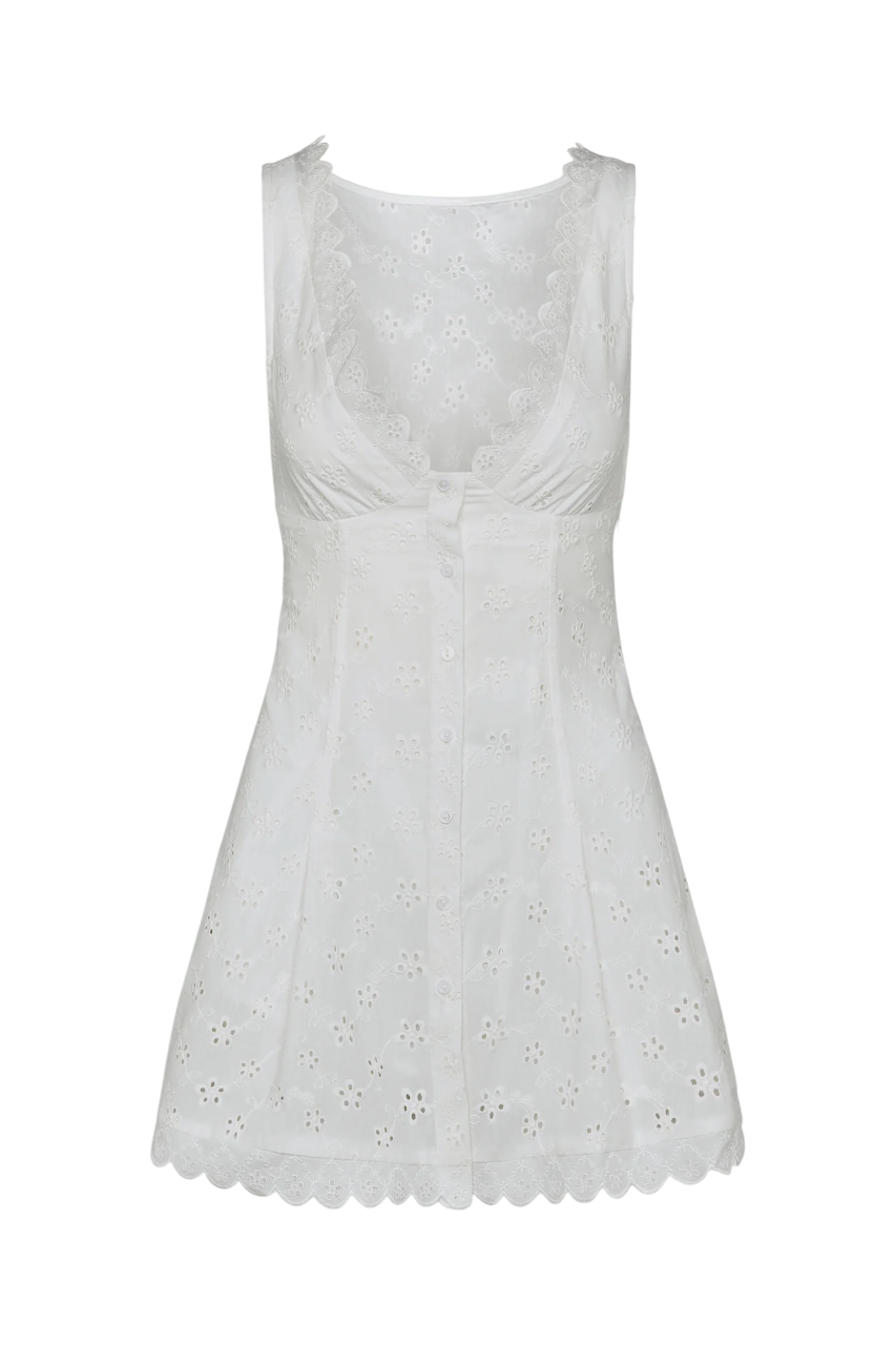 Farm Eyelet Mini Dress in Salt Air Eyelet